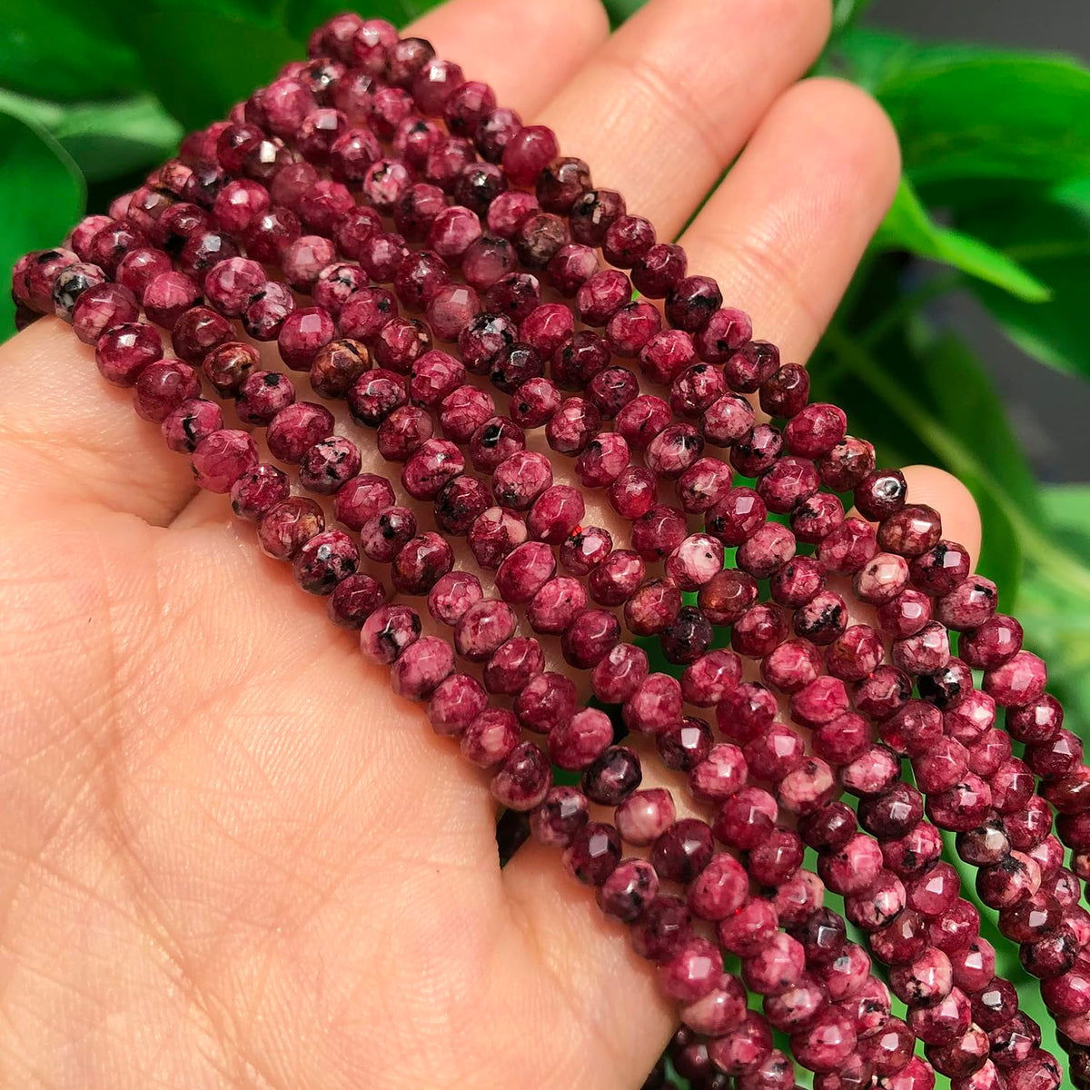 2 String 220PCS 3x5mm Natural Purple-Red Color Speckled Beads for Jewelry Making, Songxi Facted Loose Gemstone Beads for DIY Bracelet Necklace Making Supplies with Energy Healing Chakra Power