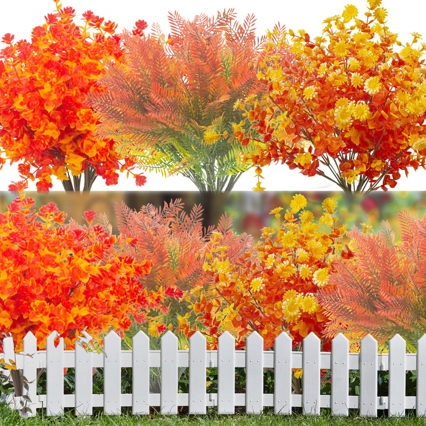 Grunyia 12 Bundles Artificial Fall Flowers UV Resistant Autumn Decorations for Thanksgiving Home Kitchen Room Farmhouse Floral Arrangements Indoor Outdoor