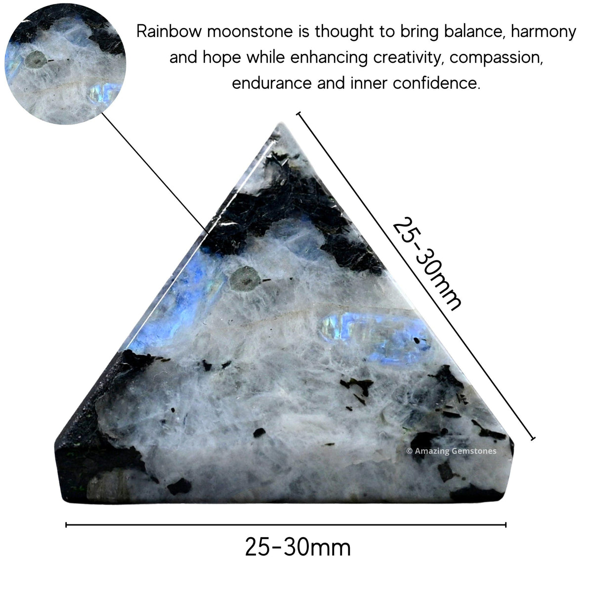 Amazing Gemstone Rainbow Moonstone Pyramid Crystal Healing Stones - 1" Great Pyramid Figurine of Natural Stone Pyramid for Meditation, Reiki, Chakra Balancing and Crystal Pyramids Grid