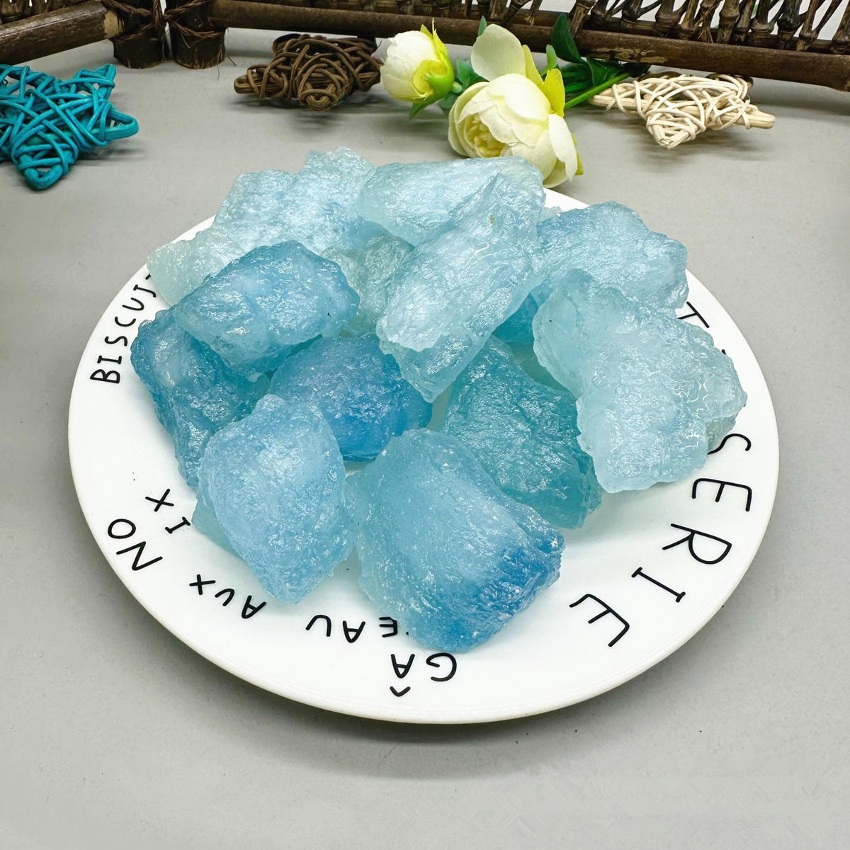 Aquamarine Raw Crystals Healing Crystals Natural Rough Stones 1.2-2" for Tumbling, Fountain Rocks, Yoga, Meditation, Polishin, Gift 5