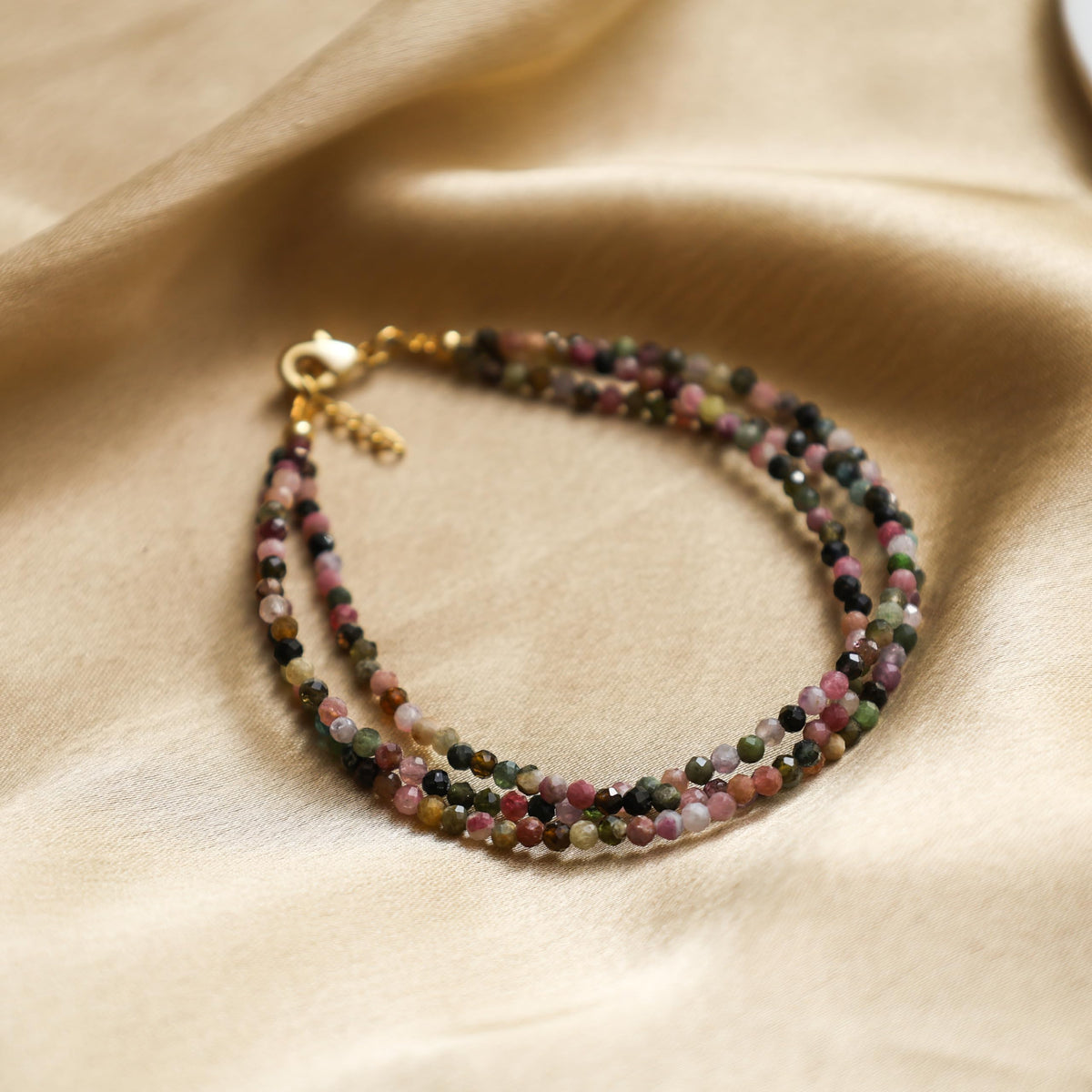 Gempires Multi Tourmaline Beaded Bracelets Colorful Ligtweight Gemstone Jewelry Hypoallergenic 8 Inch Gold Plated Handmade Crystal Jewelry Bracelets