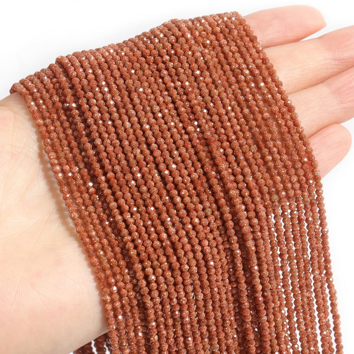 Song Xi 180pcs 2mm Natural Golden Sandstone Gemstone Beads Faceted Round Loose Stone Beads for Jewelry Making (1 Strand)