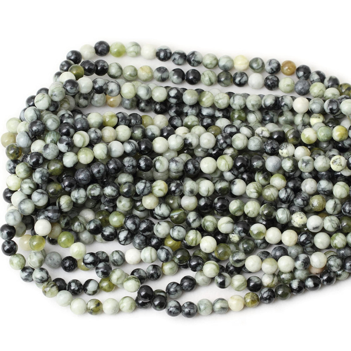 CHEAVIAN 60PCS 6mm Natural Green Vine Jasper Round Loose Beads for Jewelry Making 1 Strand 15"