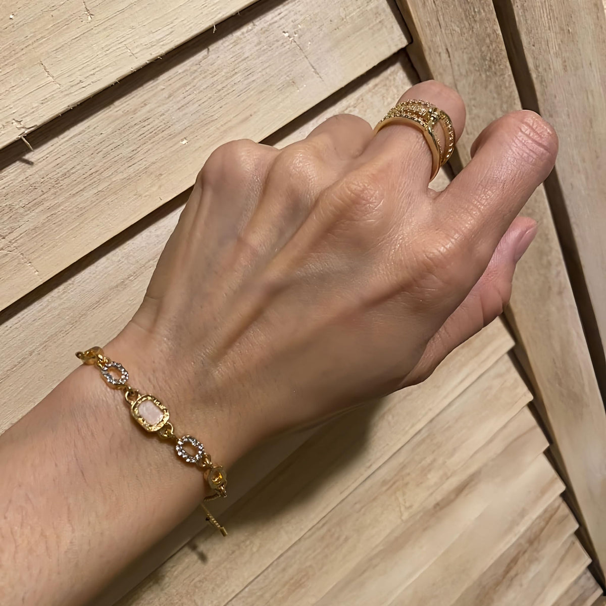 Women's Link Bracelets Dainty Adjustable Bracelets for Women Rhinestone Wedding Jewelry Yellow Gold
