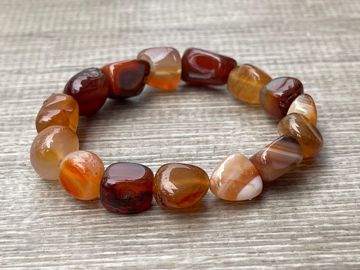 GAF TREASURES Carnelian Crystal Nugget Bracelet, Genuine Carnelian Tumbled Gemstone Bracelet, Healing Crystal Bracelet, Gift for Men & Women (1)