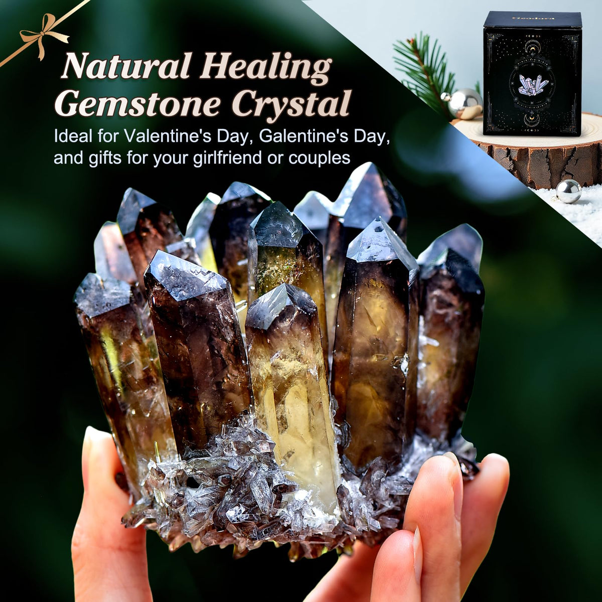 Natural Crystal Cluster Clear Quartz Mineral Crystal Cluster Cluster Healing Ornament Hue Reflection Feng Shui Home Decor (Tan)