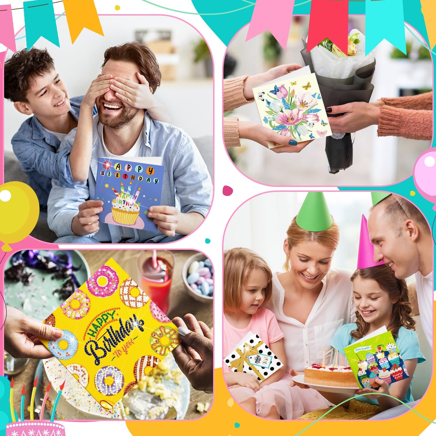Saillong 12 Pack Happy Birthday Diamond Painting Greeting Card Kits DIY Diamond Art Cards with Envelopes Birthday Cake 5d Rhinestones Painting Kits for Adults DIY Crafts Family Friend Birthday Gifts