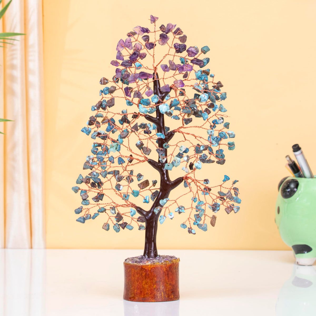 Crocon® Amethyst & Turquoise Gemstone Tree, Crystal Tree of Life, Feng Shui Bonsai, Money Tree, Healing Tree Home Decoration, Good Luck Figurine, Gem Tree for Positive Energy, Chakra Tree of Life Gift