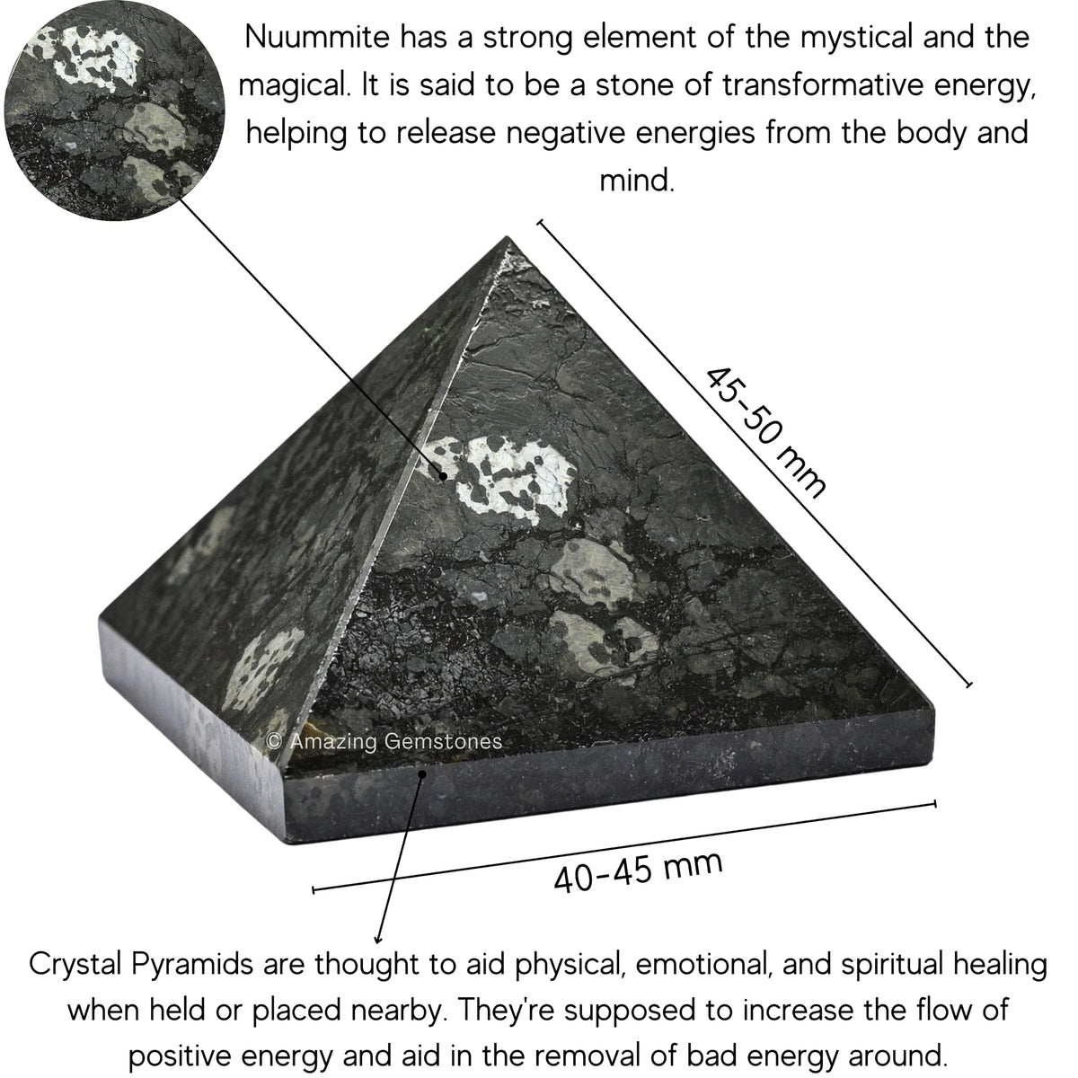 Amazing Gemstone Nuummite Pyramid Crystal Healing Stones - 2" Great Pyramid Figurine of Natural Stone Pyramid for Meditation, Reiki, Chakra Balancing and Crystal Pyramids Grid
