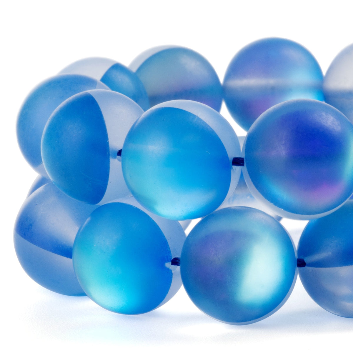 RUBYCA 6mm Round Moonstone Matte Crystal Glass Beads Aura for Jewelry Making Blue, 1 Strand