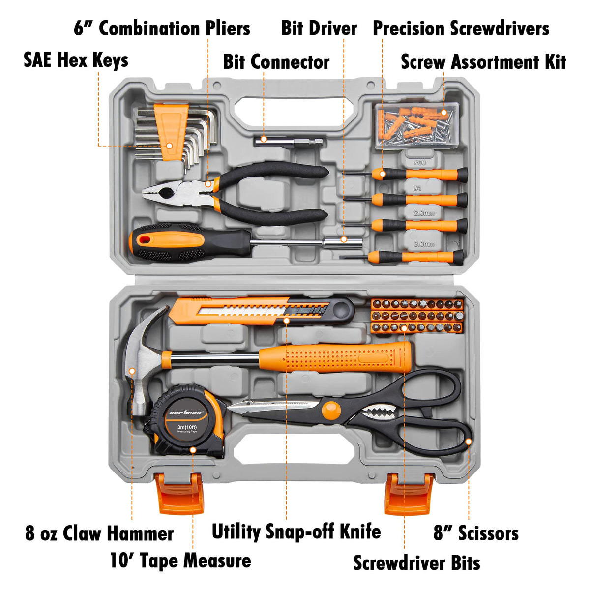 CARTMAN Home Tool Set Kit, Basic Household Hand Tools with Storage Case Light Orange
