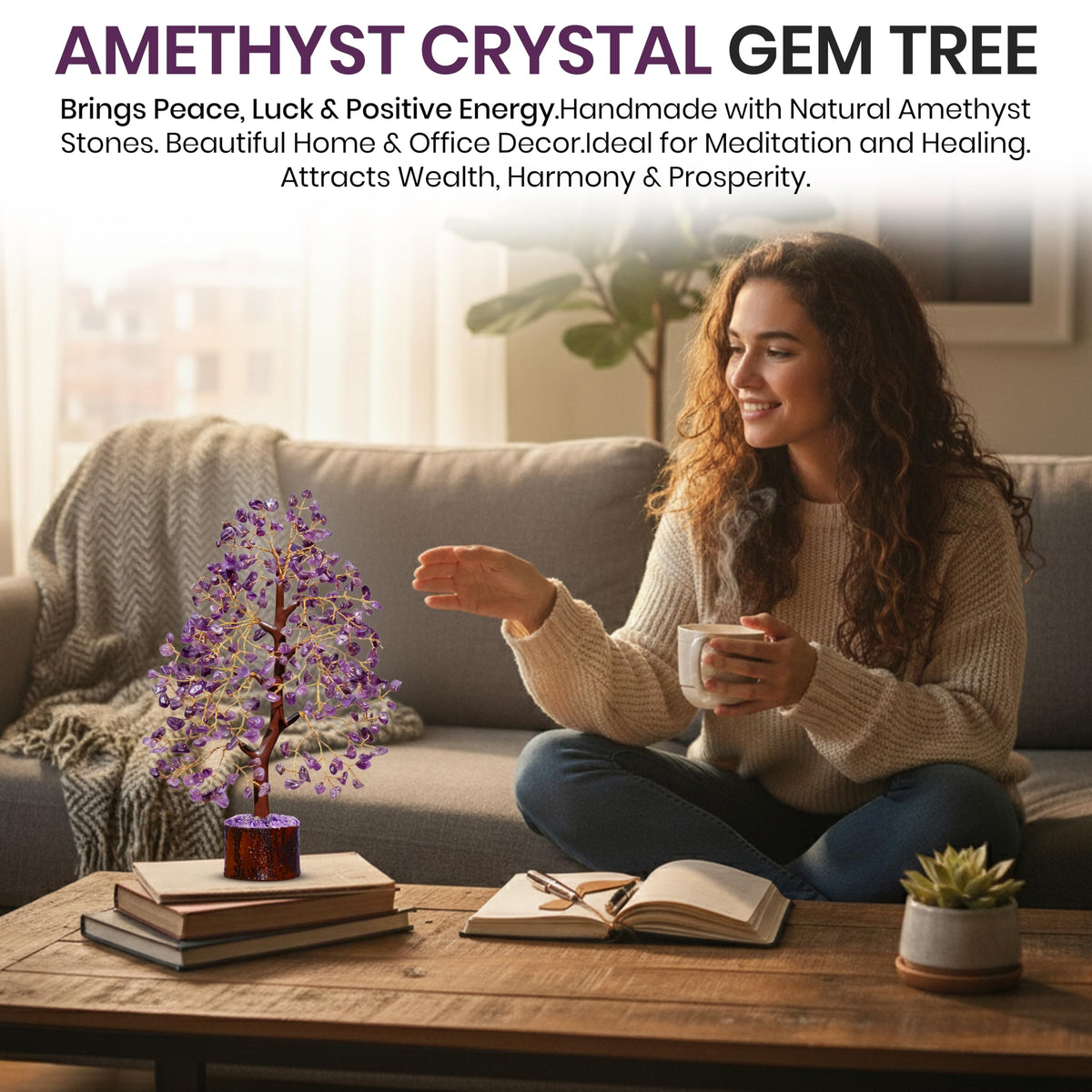 AstraVeda Amethyst Crystal Tree, Chakra Gemstone Gift for Feng Shui Healing