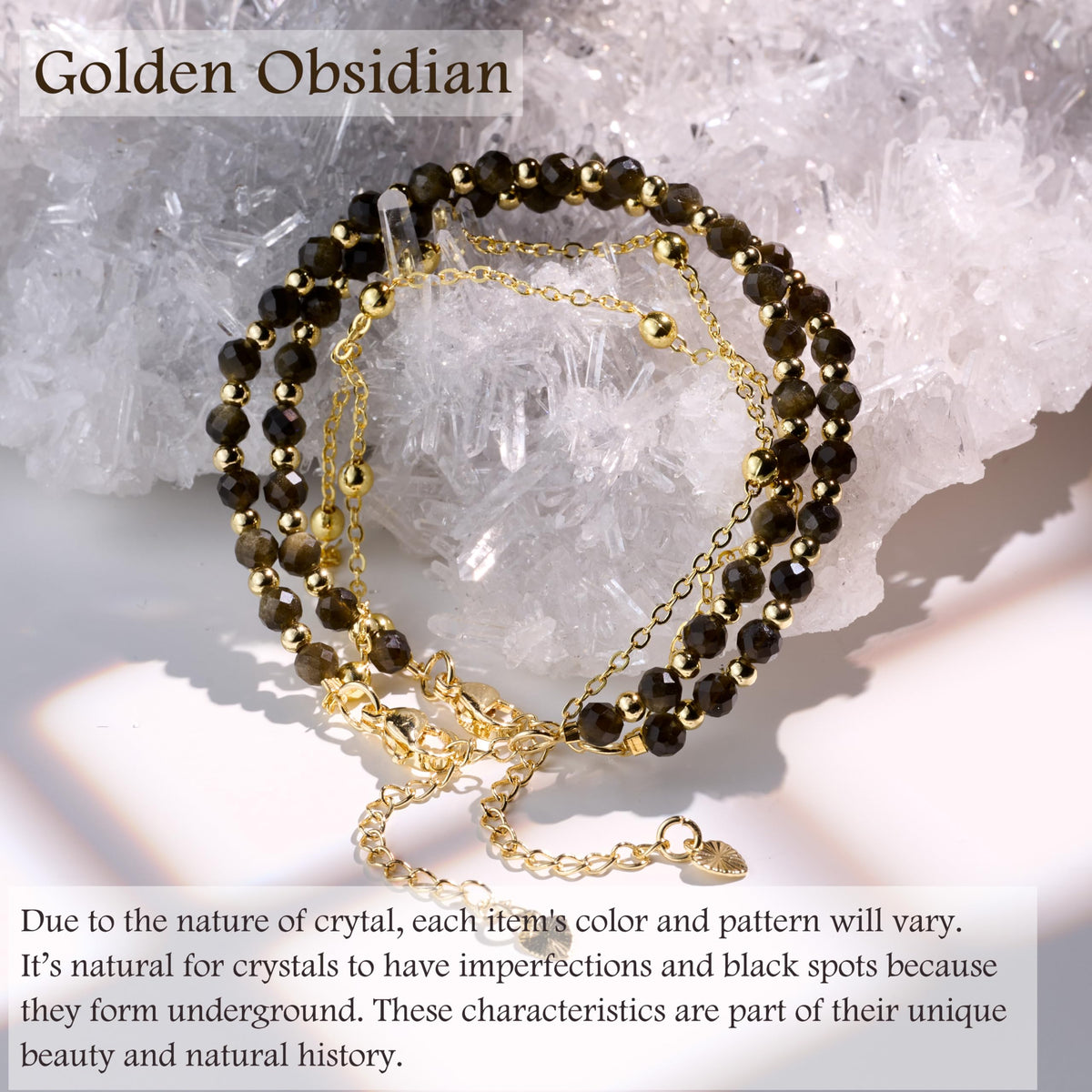 Farfume Golden Obsidian Crystal Bracelet Beaded Bracelets for Women 4mm Natural Stone Beads Gemstone Handmade Jewelry Valentine's Day Gifts