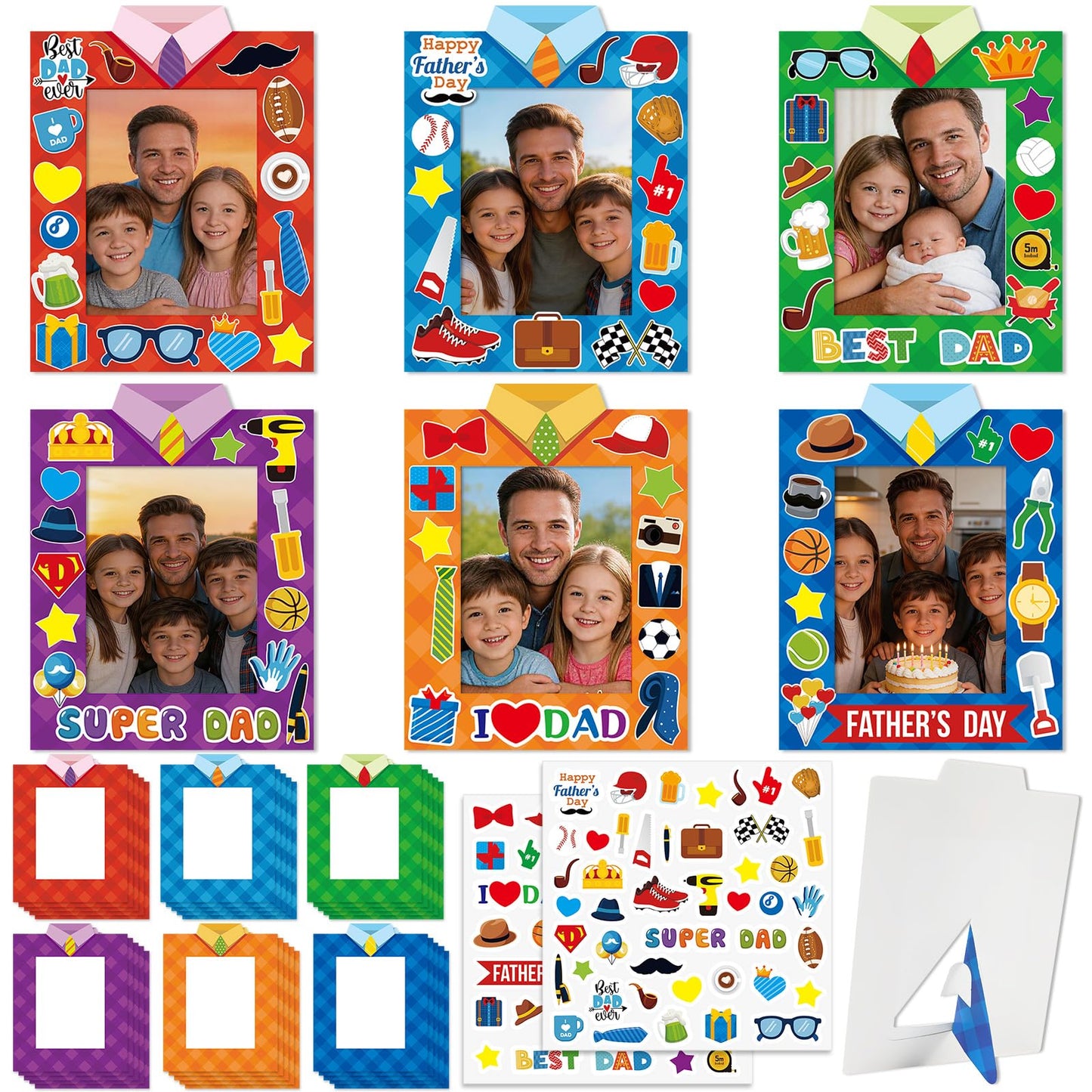 30 Packs Father's Day Picture Frame Craft with Sticker Happy Fathers Day DIY Craft Art Fathers paper photo frame Personalized Gifts for Father Dad Party Decoration Favor Home Classroom Game Activities