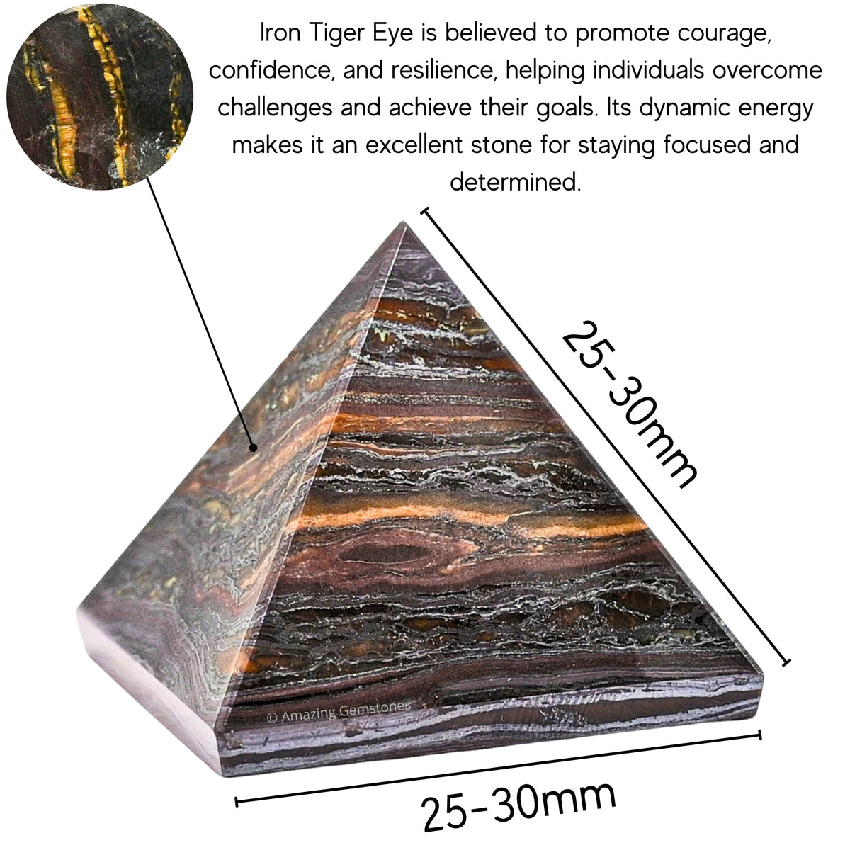 Amazing Gemstone Iron Tiger Eye Pyramid Crystal Healing Stones - 1" Great Pyramid Figurine of Natural Stone Pyramid for Meditation, Reiki, Chakra Balancing and Crystal Pyramids Grid