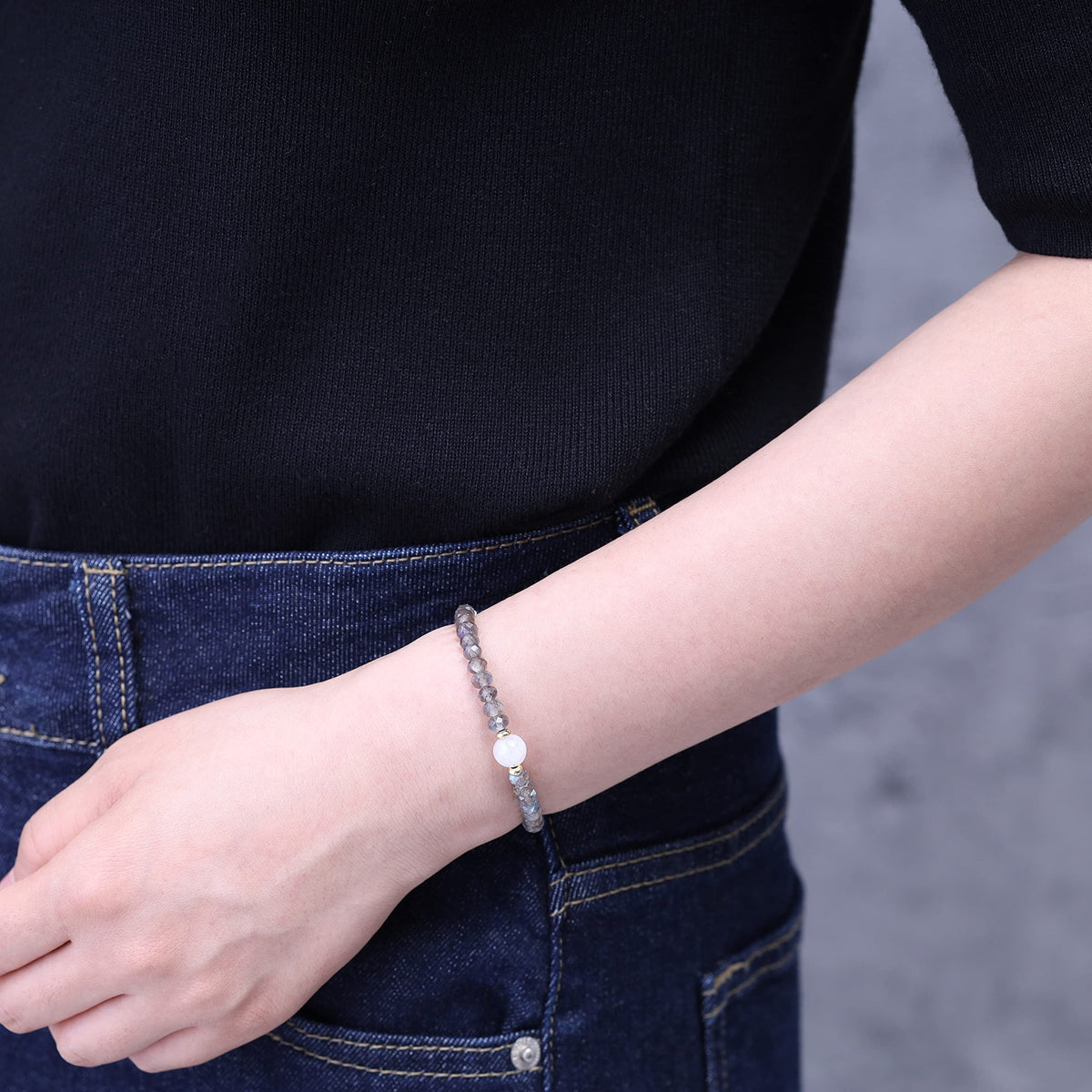 COAI Labradorite Bracelet Moonstone Bracelet Stone Beaded Bracelet for Women