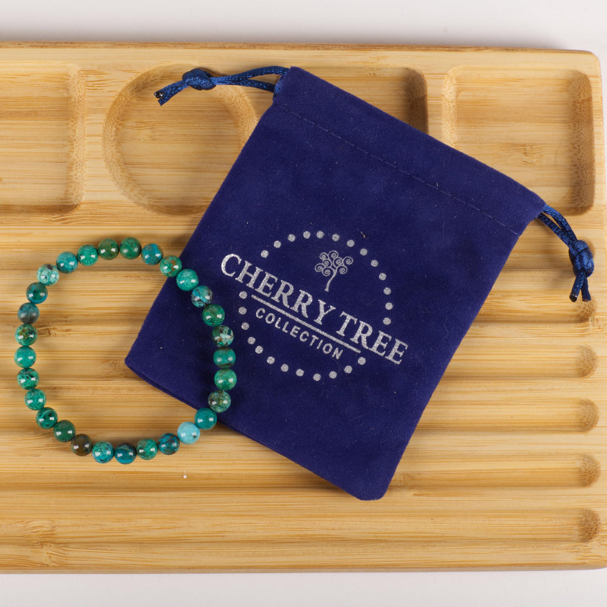 Cherry Tree Collection - Small, Medium, Large Sizes - Gemstone Beaded Bracelets For Women and Men - 6mm Round Beads (Chrysocolla - Medium)