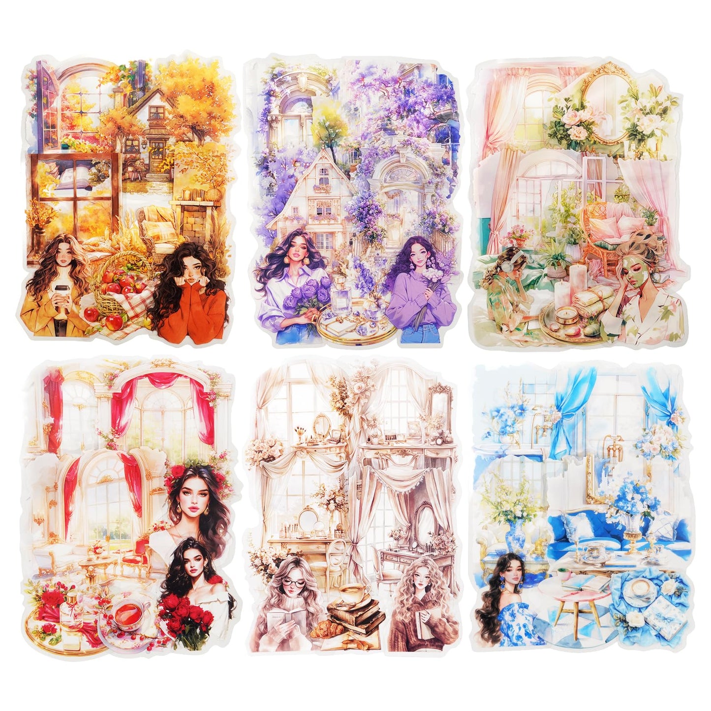 AuriicLeaf Cozy Home PET Stickers Set, 120PCS Vintage Girl and Room Aesthetic Stickers for Journaling, Scrapbooking, Planners and DIY Crafts