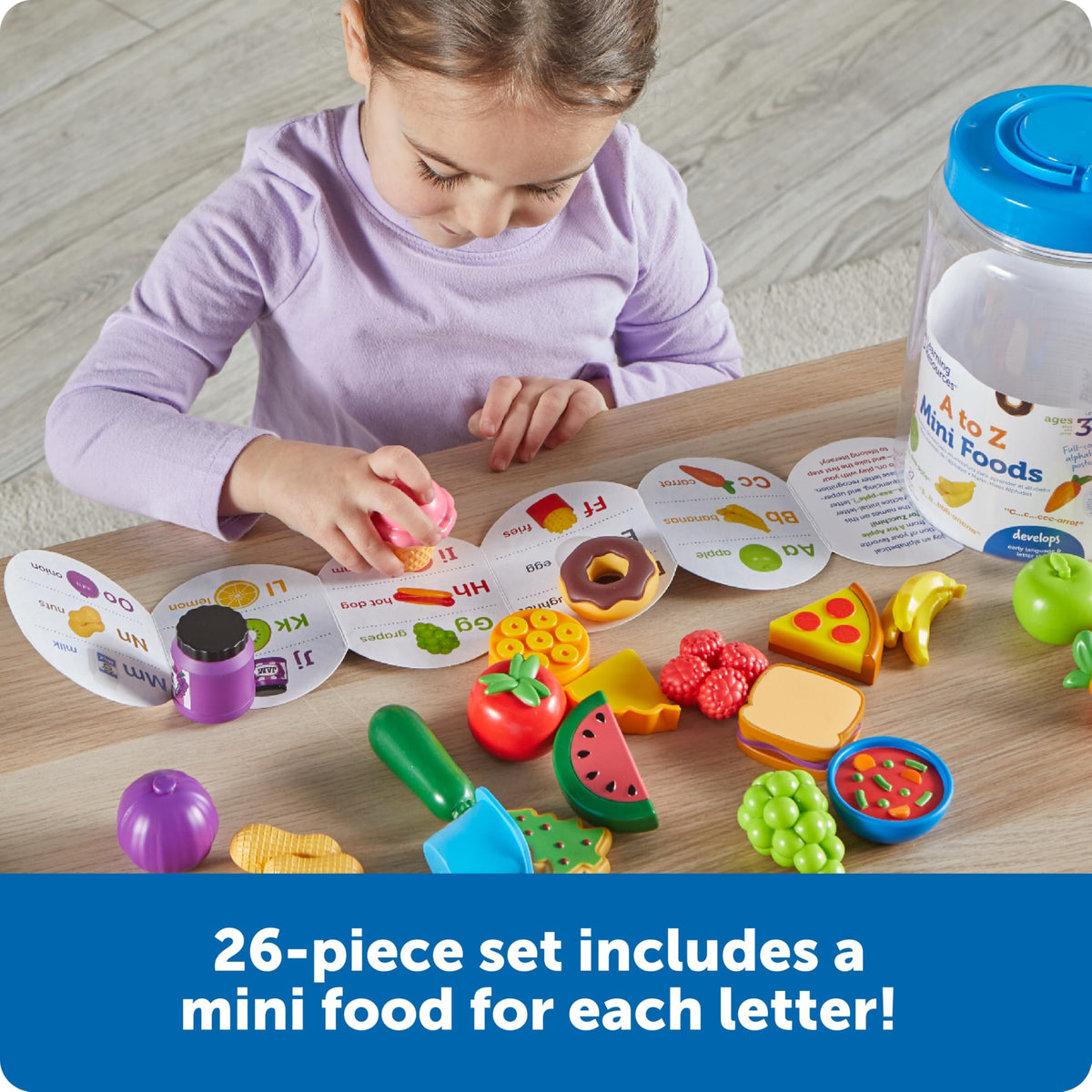 Learning Resources A to Z Mini Foods, Pretend Play Kitchen Accessories for Kids, Toddler Montessori, Fine Motor Skills, Gifts for Kids