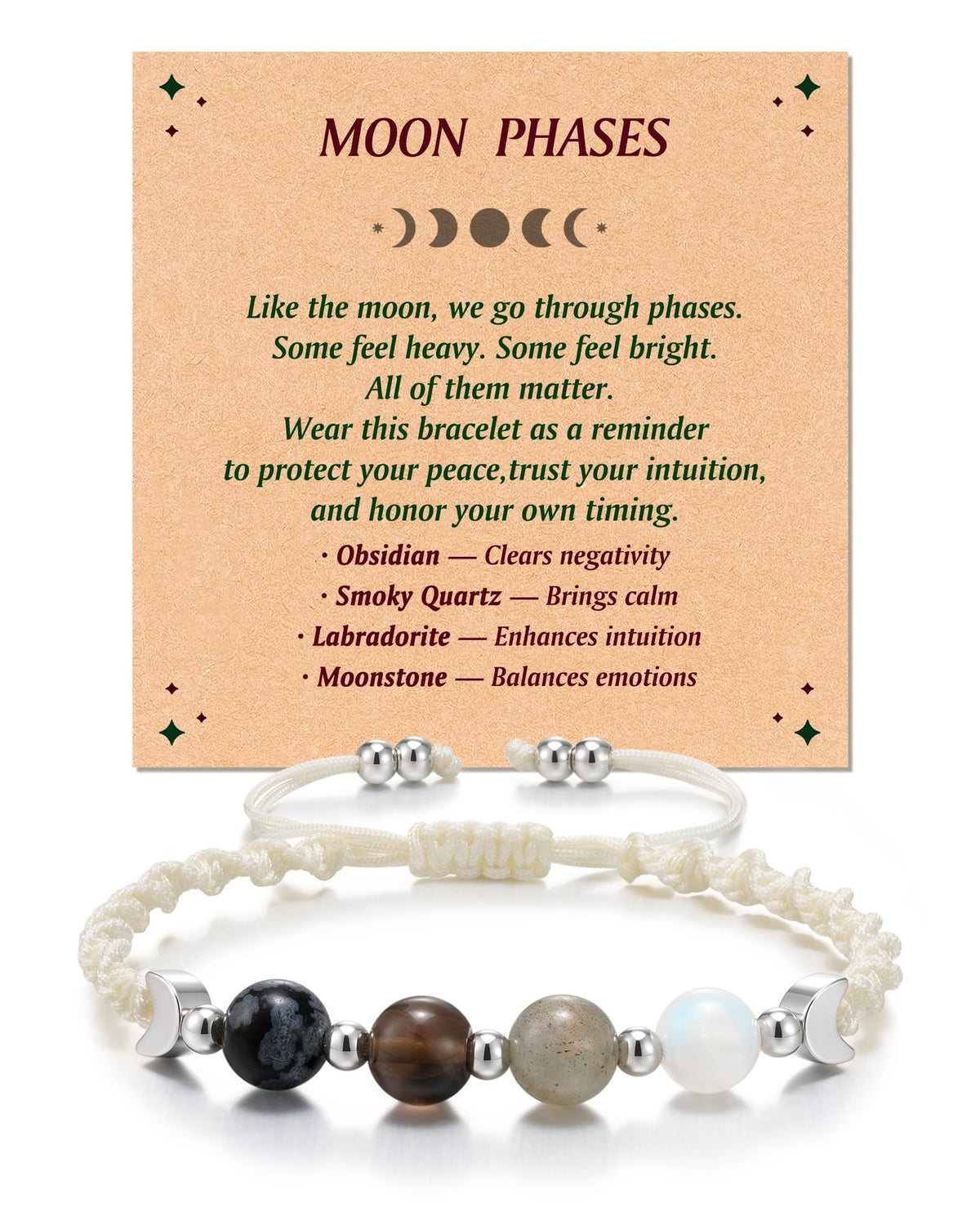 LAVEIR Moon Phase Crystal Healing Bracelet for Women, Natural Stone Beaded Bracelet with Moonstone, Spiritual Bracelets for Intuition, Emotional Balance, Intention Setting, Birthday Gifts for Women