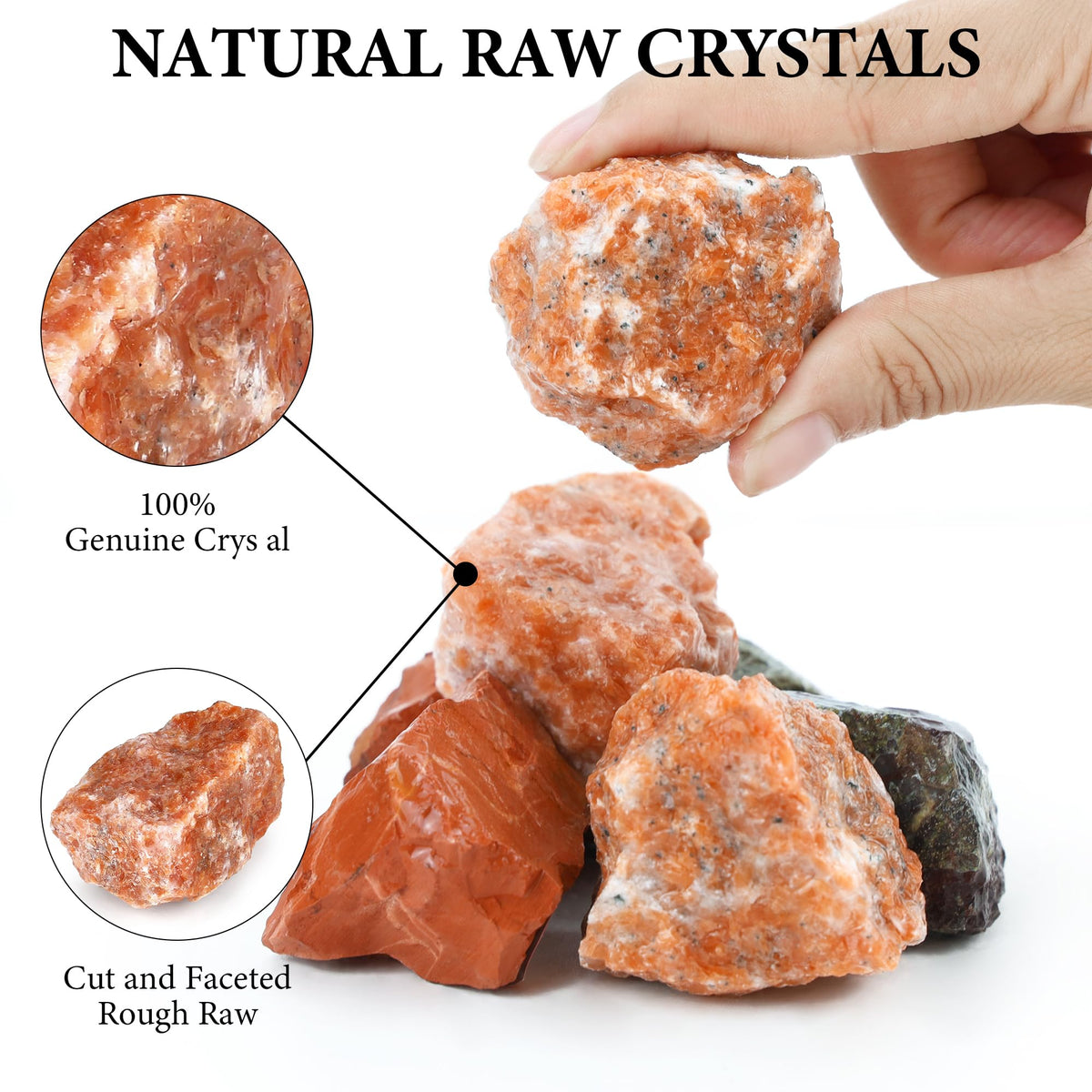QINJIEJIE Sunstone 2PCS Raw Crystals 1.8-2.2'' Natural Crystals Healing Stones Bulk Large Stones for Tumbling Cabbing Fountain Rocks Polishing Handmade Gifts