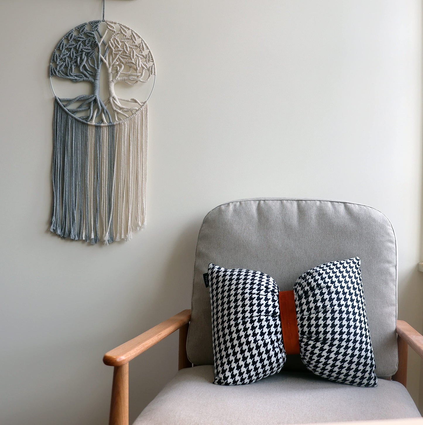GUKALYLY Tree of Life Macrame Wall Hanging,Chic Handmade Woven Boho Home Décor,Eclectic Wall Decor for Bedroom Nursery Apartment Dorm Decoration,Gift for Teen Girl Mom(13" W X 31.5" L) (Grey&White)