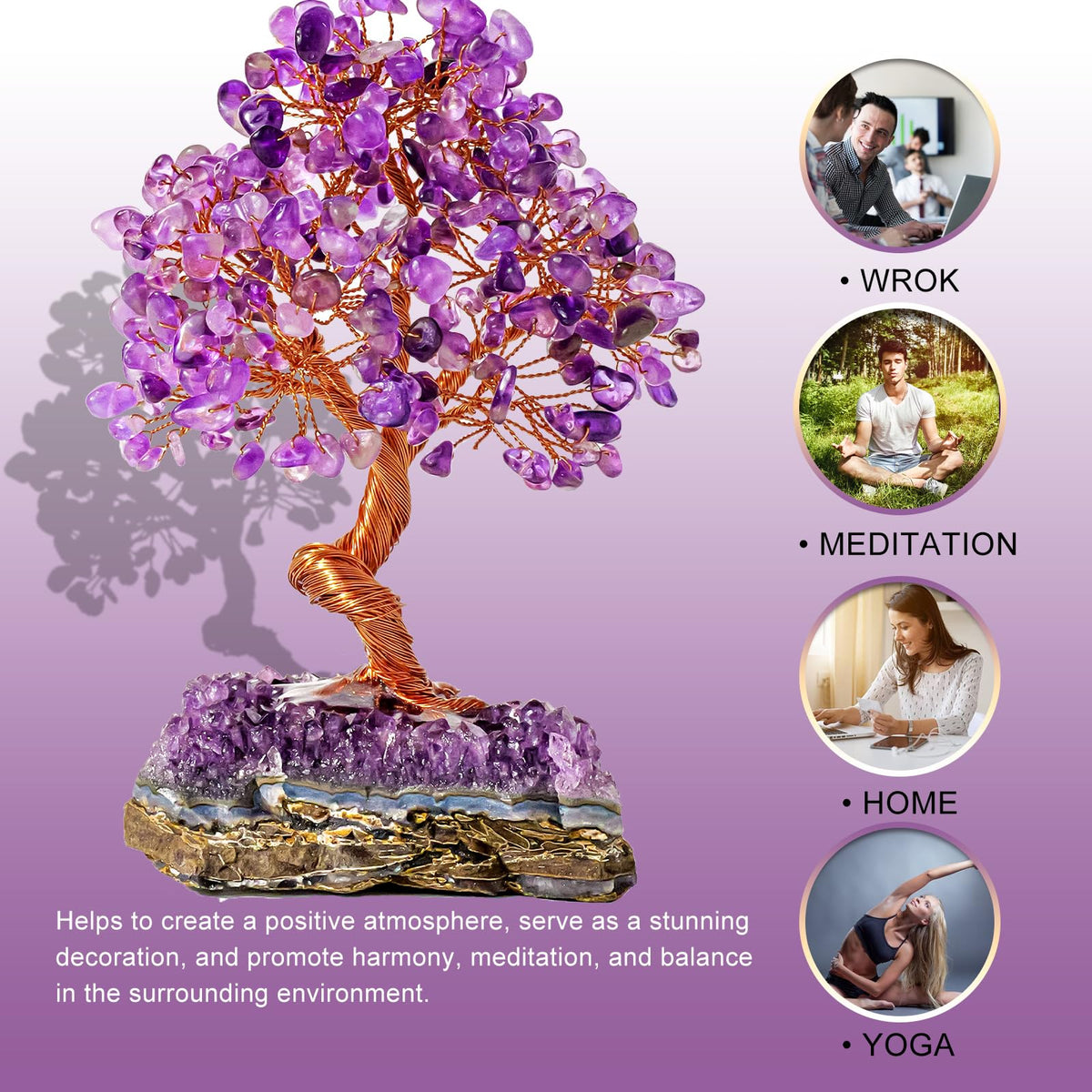 Runyangshi Natural Crystal Amethyst Cluster Tree Tree of Life Natural Crystal Healing Stones Gemstone Trees Fengshui Good Luck Positive Energy Home Decor