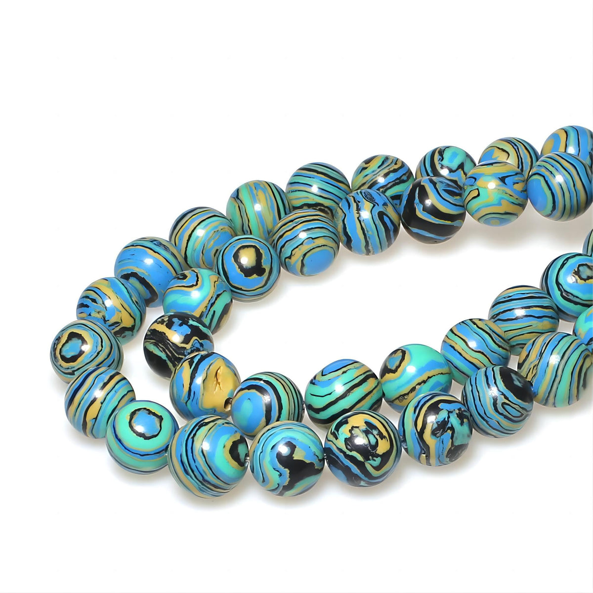 MJDCB Synthesis Colour Malachite Beads Beautiful Fashion Round Stone Beads for DIY Jewelry Making 15" (8mm, Blue- Gold - Black)