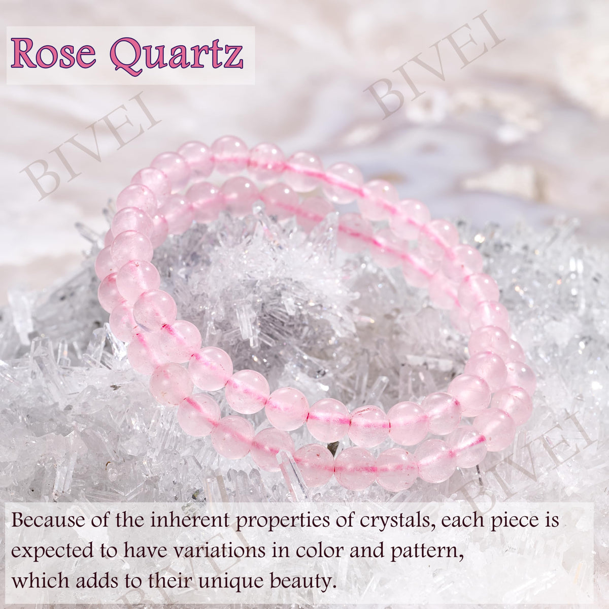 Bivei Rose Quartz - Self-Love - 6mm Beaded Bracelets for Women Handmade Semi Precious Natural Stone Stretch Elastic Jewelry for Women Yoga Protection Gifts Small
