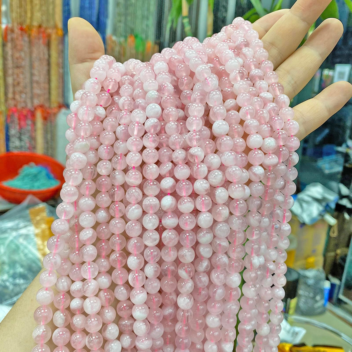 8MM 46PCS Natural Crystal Stone Madagascar Rose Quartz Gemstone Beads for Jewelry Making DIY Bracelet