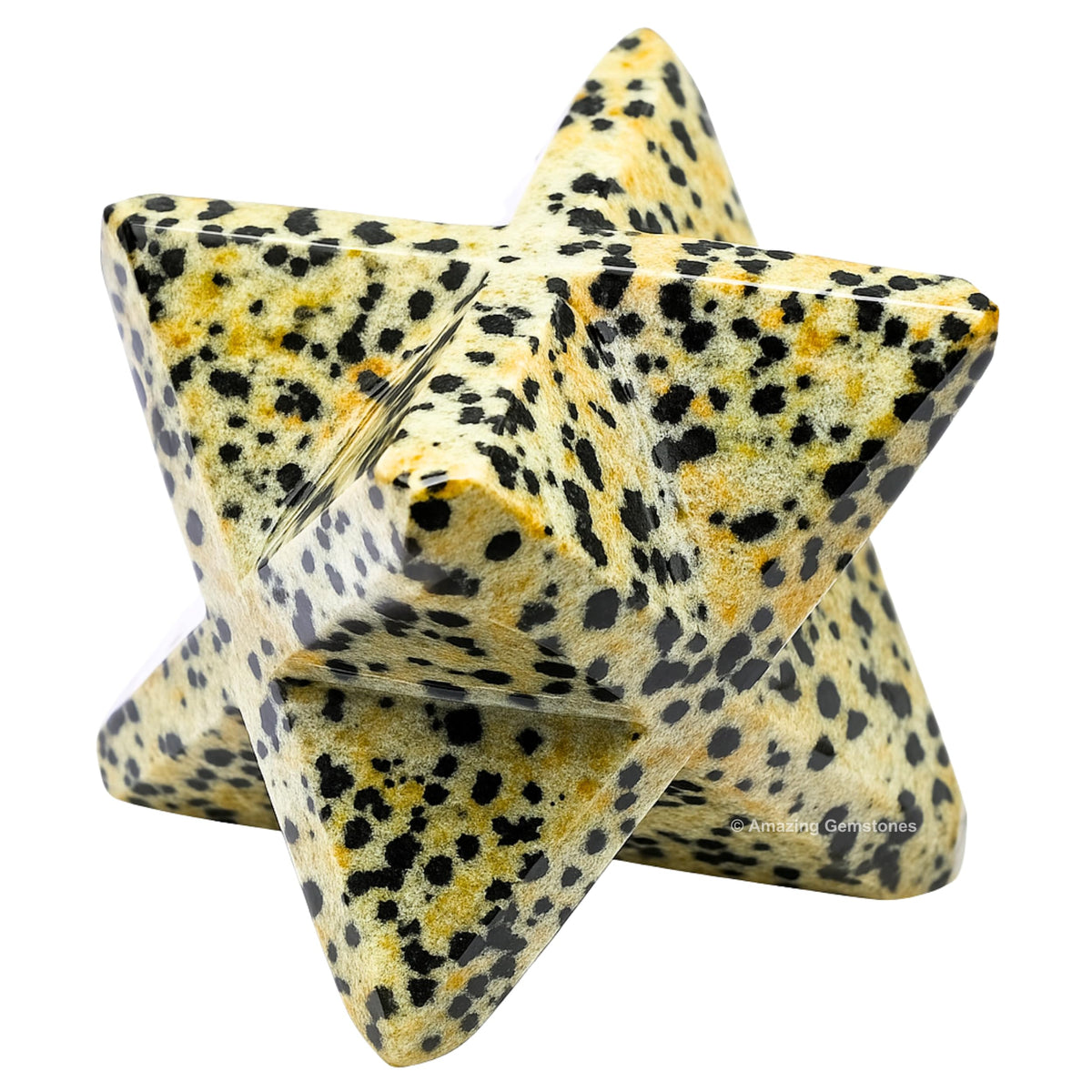 Amazing Gemstone Dalmatian Jasper Merkaba Crystal - 1.5 Inches Metaphysical Merkaba Star for Meditation - Energetic Tetrahedron Crystal and Healing Stones for Spiritual Growth and Healing (35-40mm)