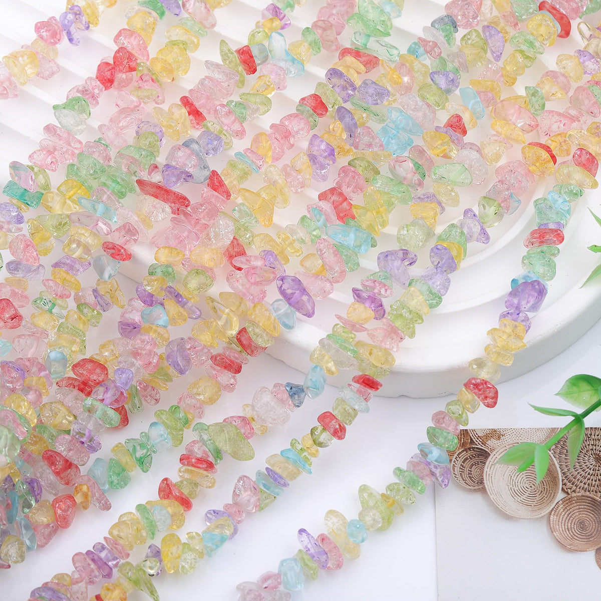 200pcs Multicolor Glass Crystal Chip Beads 5-8mm Irregular Pre-Drilled 30-inch Strand Healing Crystal Bead for DIY Jewelry Making Bracelet Necklace Chakra Crafts