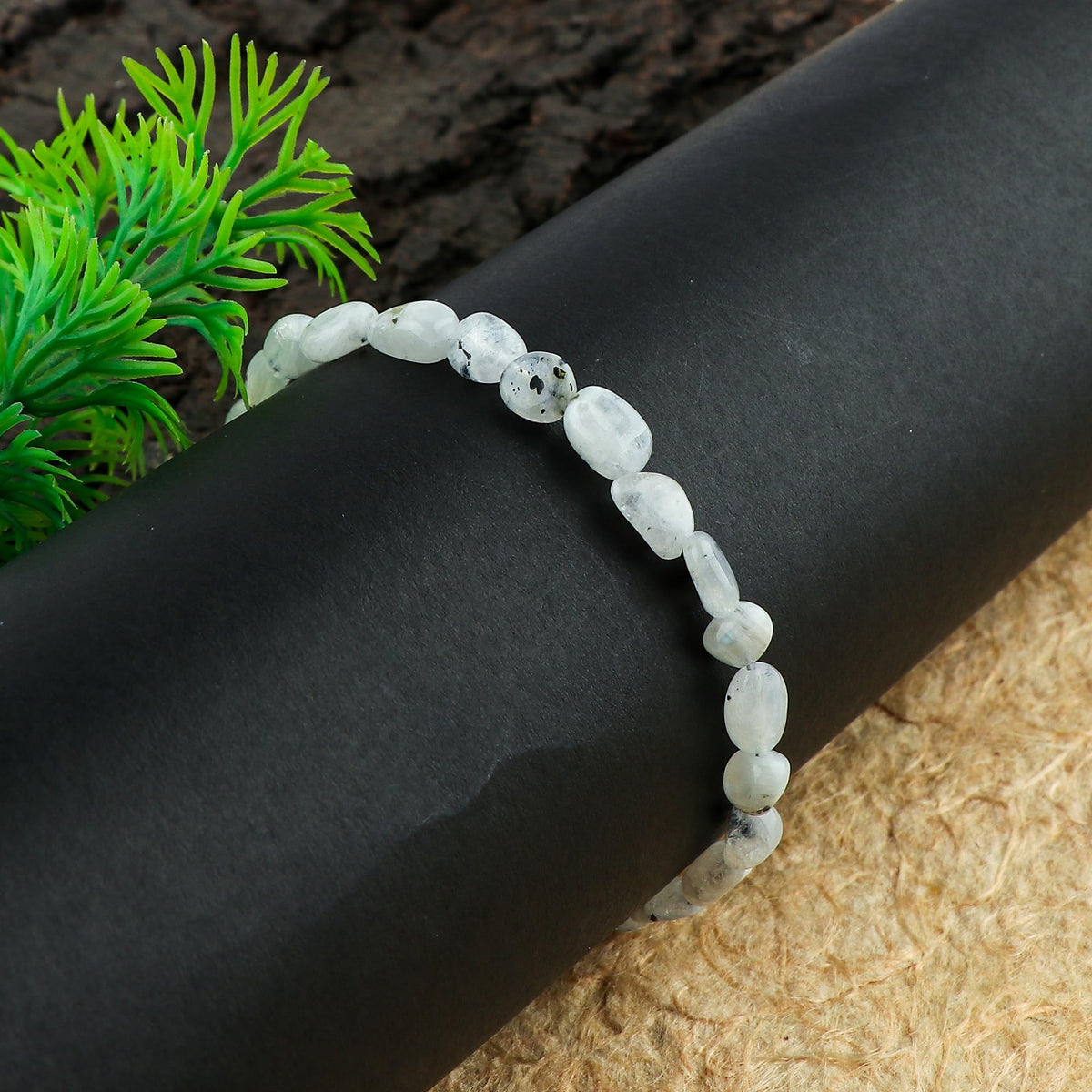 Gemimpression Handmade Bracelet – Natural Rainbow Moonstone With Black Tumble Beads – Emotional Healing & Protection – 14K Gold Plated Adjustable Chain – Dainty 8 Inch – Perfect Gift for Her