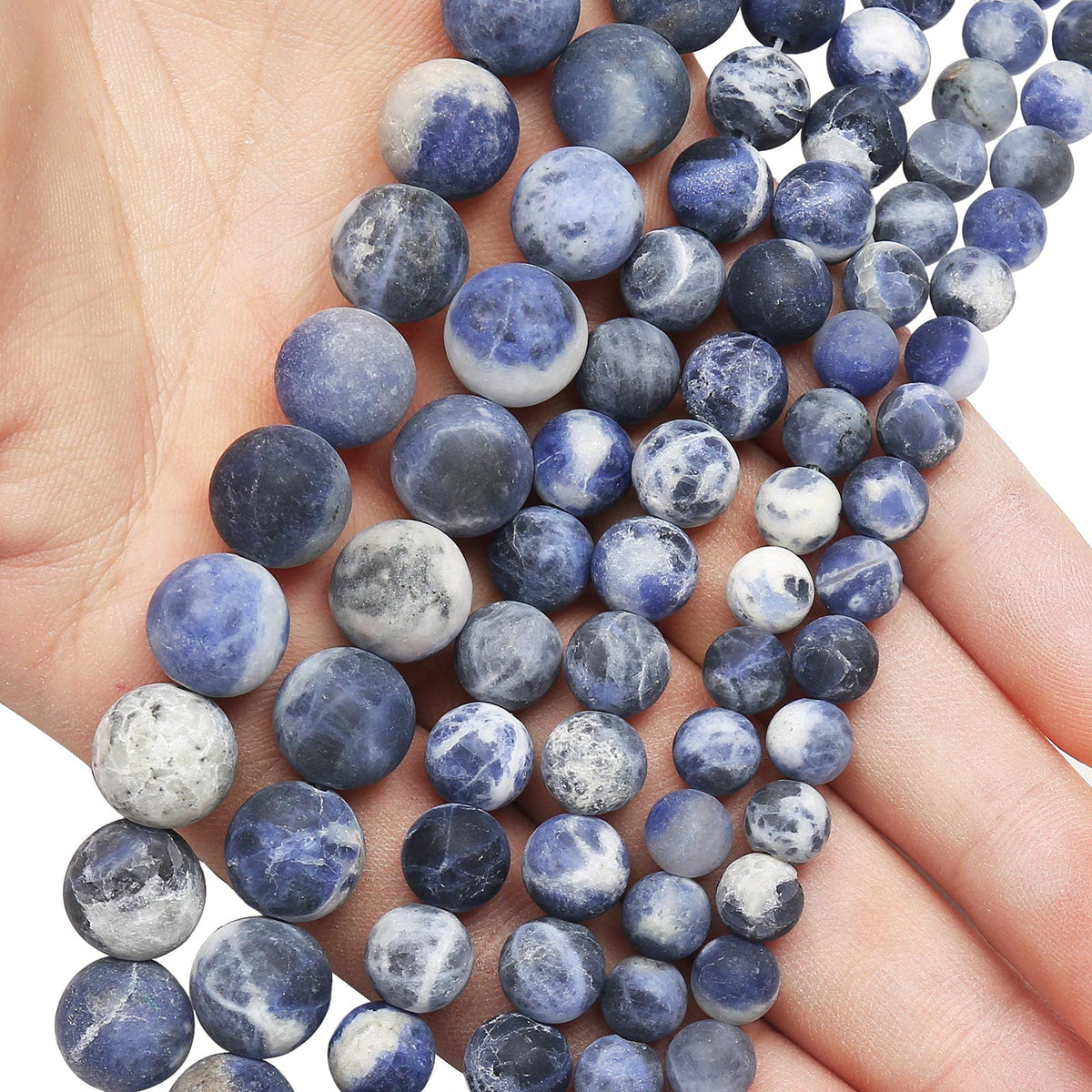 Natural Matte Blue Sodalite Beads, 6MM Round Frosted Unpolished Loose Gemstone Beads for Bracelet Necklace Jewelry Making, Energy Stone Healing Power with Stretch Beading Cord