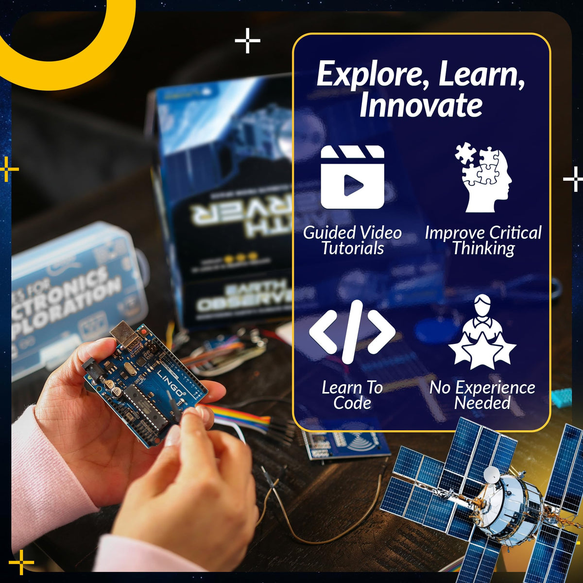 LINGO Earth Observer STEM Coding Kit - Build & Code Your Own Satellite to Monitor Earth's Climate from Space - Science Kits for Ages 13+ Years for Birthdays & Holidays