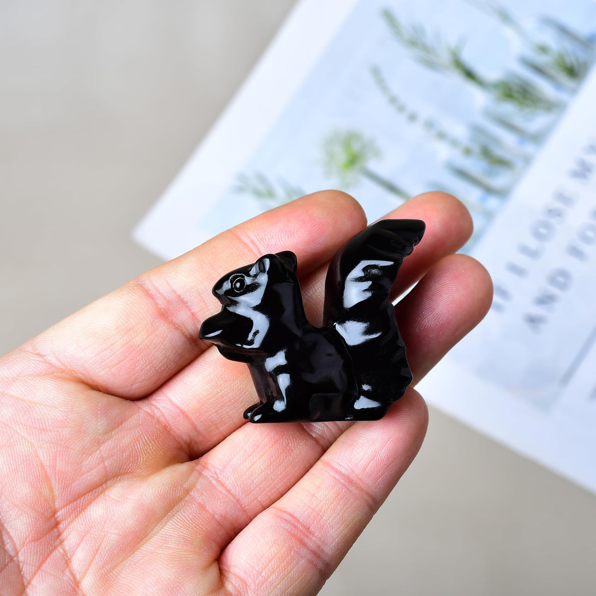 DZJXBZhu Obsidian Squirrel Crystal Healing Stone Spiritual Meditation Pocket Figurine Statue Natural Gemston Hand Carved Polished Home Room Office Desk Decoration Gift Collect