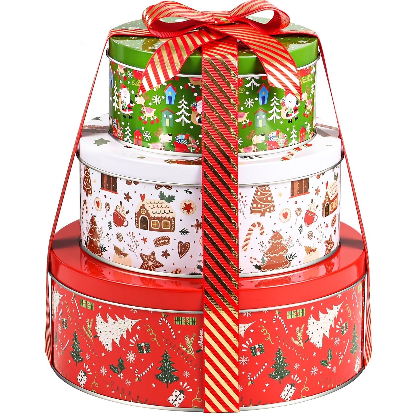 Olgaa Christmas Cookie Tins with Lids Set of 3 Gingerbread Man Cookie Storage Containers Airtight Round Jars for Gift Giving Holiday Treats Baking Cake Container
