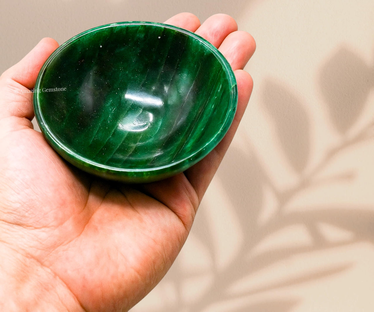 Dark Green Aventurine Crystal Bowl - 3 Inch Decorative Bowls for Room and Home Decor - Gemstone Healing Crystals for Elegant Display, Positive Energy Balance and Gift