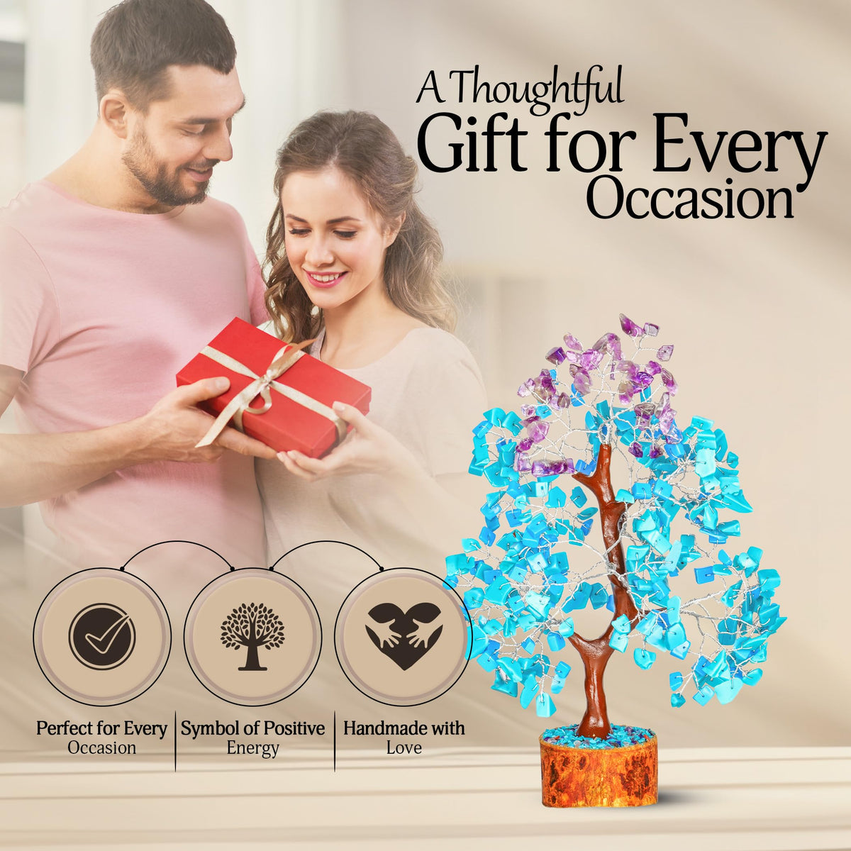 YATSKIA Turquoise and Amethyst Crystal Tree of Life - Gemstones and Crystals - Crystal Decor - Good Luck Gifts