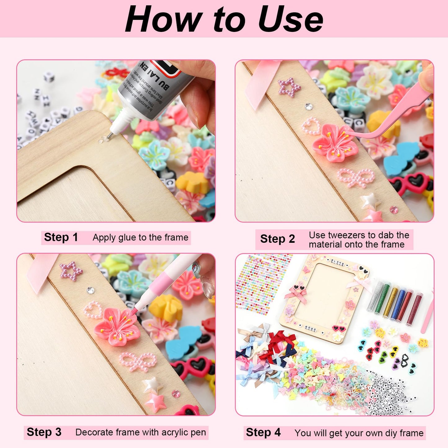 Suncalla DIY Wooden Picture Frames Craft Kit 4 x 6 Inch Wooden Picture Frames with Acrylic Pens Beads Mini Charms Gem Stickers Glitter for Crafts Graduation Birthday Wedding(10 Pcs,Rectangular Shape)