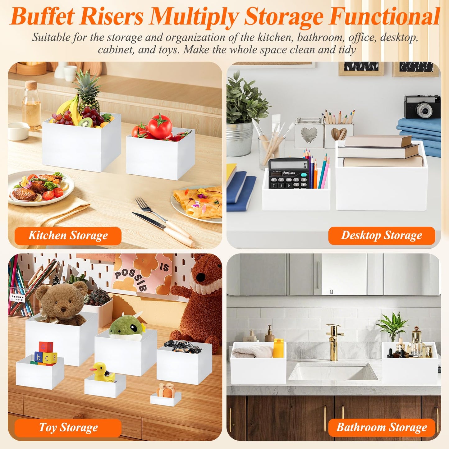 10 Pcs White Acrylic Buffet Risers with Mini Sign and Marker, Food Display Stands for Buffet Table Party Catering Dessert Jewelry Collectibles, Acrylic Cube Nesting Boxes with Hollow Bottoms 8 Sizes (10" 9" 8" 7" 6" 5" 4" 4" 3" 3")