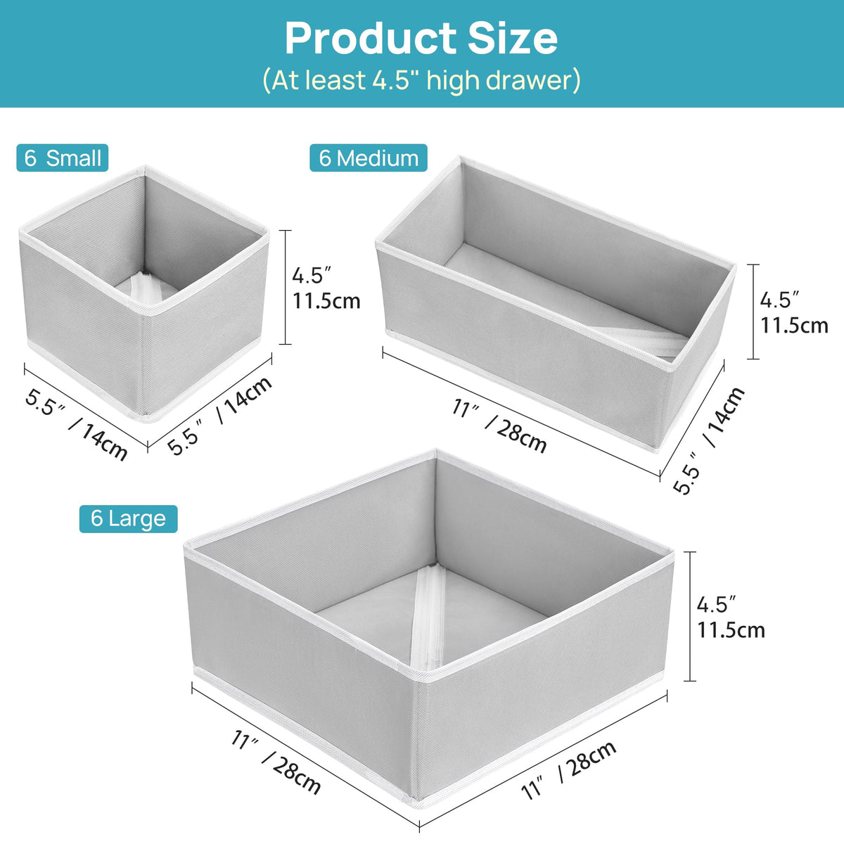 Vtopmart 18 Pack Baby Clothes Organizer, Dresser Drawer Organizer for Baby Clothing, Foldable Fabric Closet Drawer Storage Bins, Dresser Dividers for Bra, Socks, Ties, Scarf