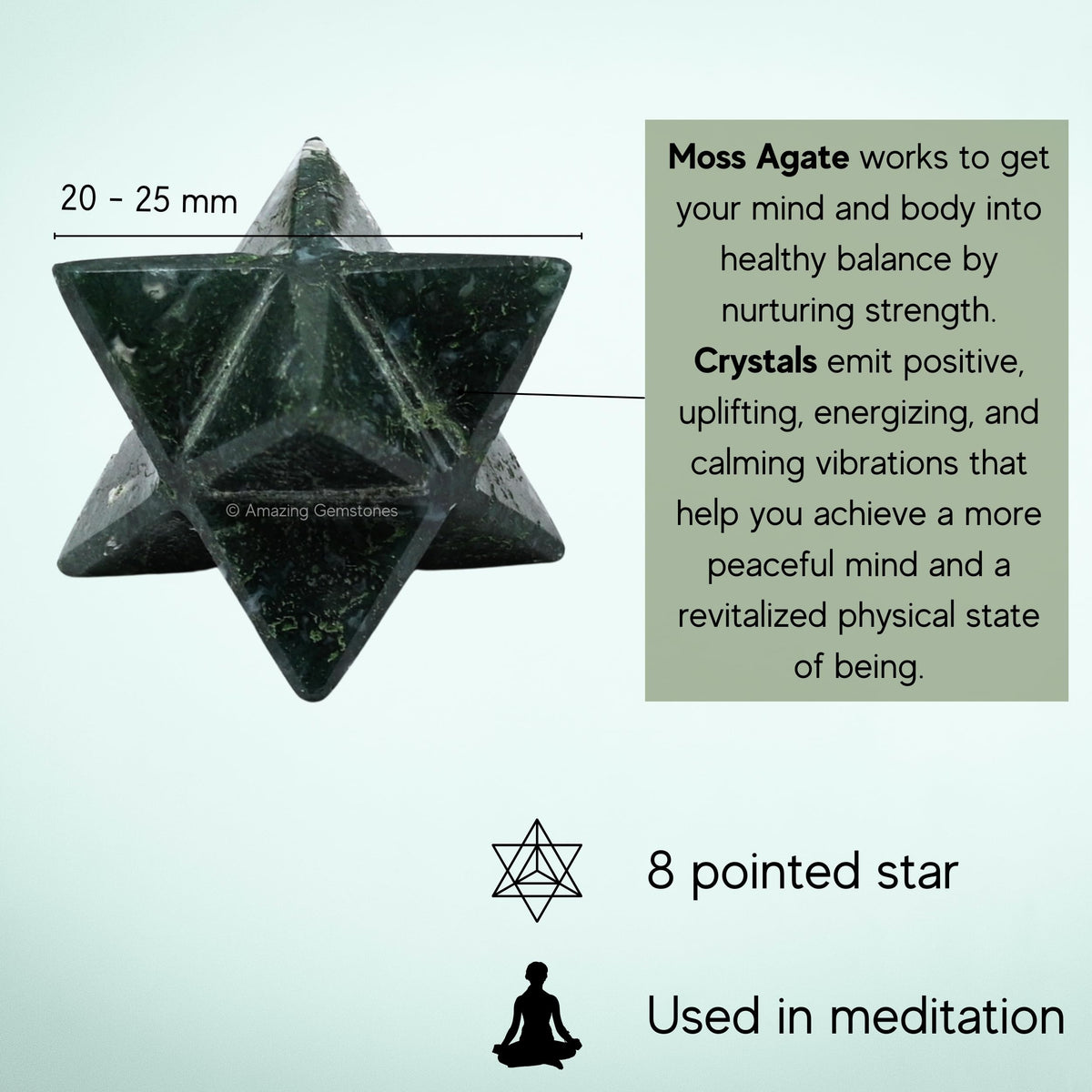 Amazing Gemstone Moss Agate Merkaba Crystal - 1 Inches Metaphysical Merkaba Star for Meditation - Energetic Tetrahedron Crystal and Healing Stones for Spiritual Growth and Healing (20-25mm)