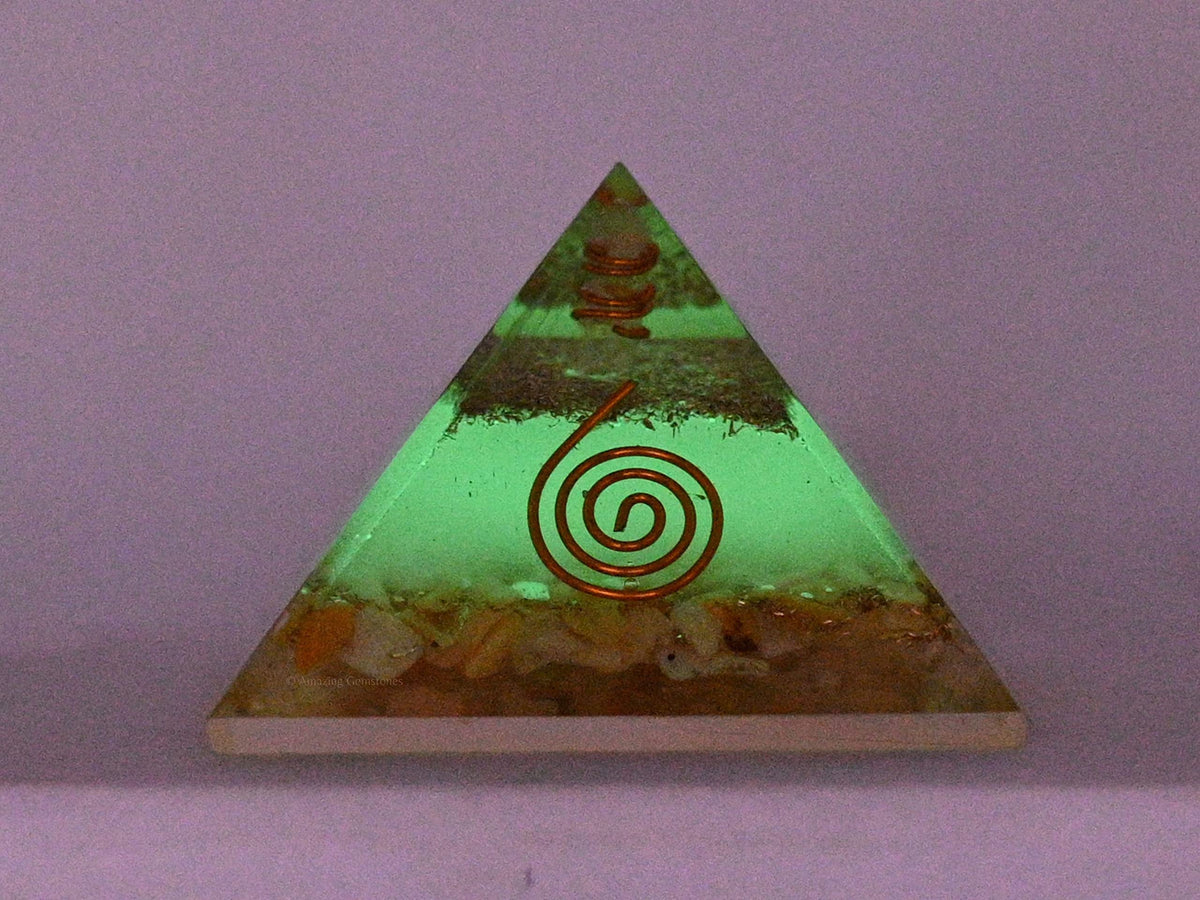Amazing Gemstone Large Orgone Pyramid | Glow in Dark Yellow Jasper Pyramid Crystal | Orgonite Pyramid | Organ Pyramids Positive Energy Healing