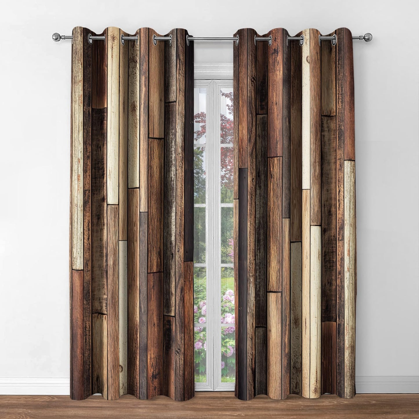 Jekeno Rustic Wooden Blackout Curtains Brown Wood Hardwood Floor Plank Board Door of Farmhouse Village Rural Lodge Retro Decor for Bedroom Living Room Grommet Window Drapes 2 Panel Set, 52"x84"