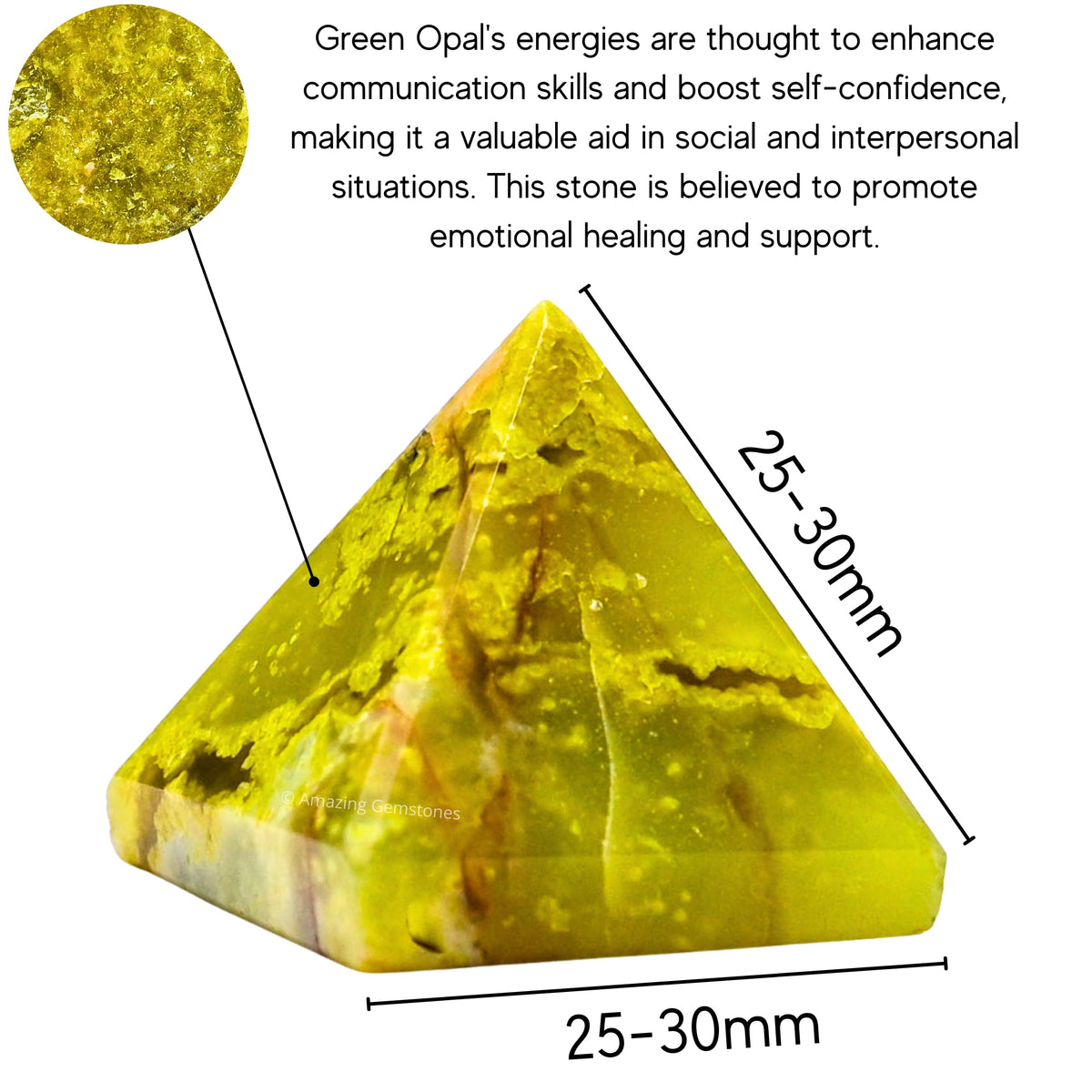 Amazing Gemstone Green Opal Pyramid Crystal Healing Stones - 1" Great Pyramid Figurine of Natural Stone Pyramid for Meditation, Reiki, Chakra Balancing and Crystal Pyramids Grid