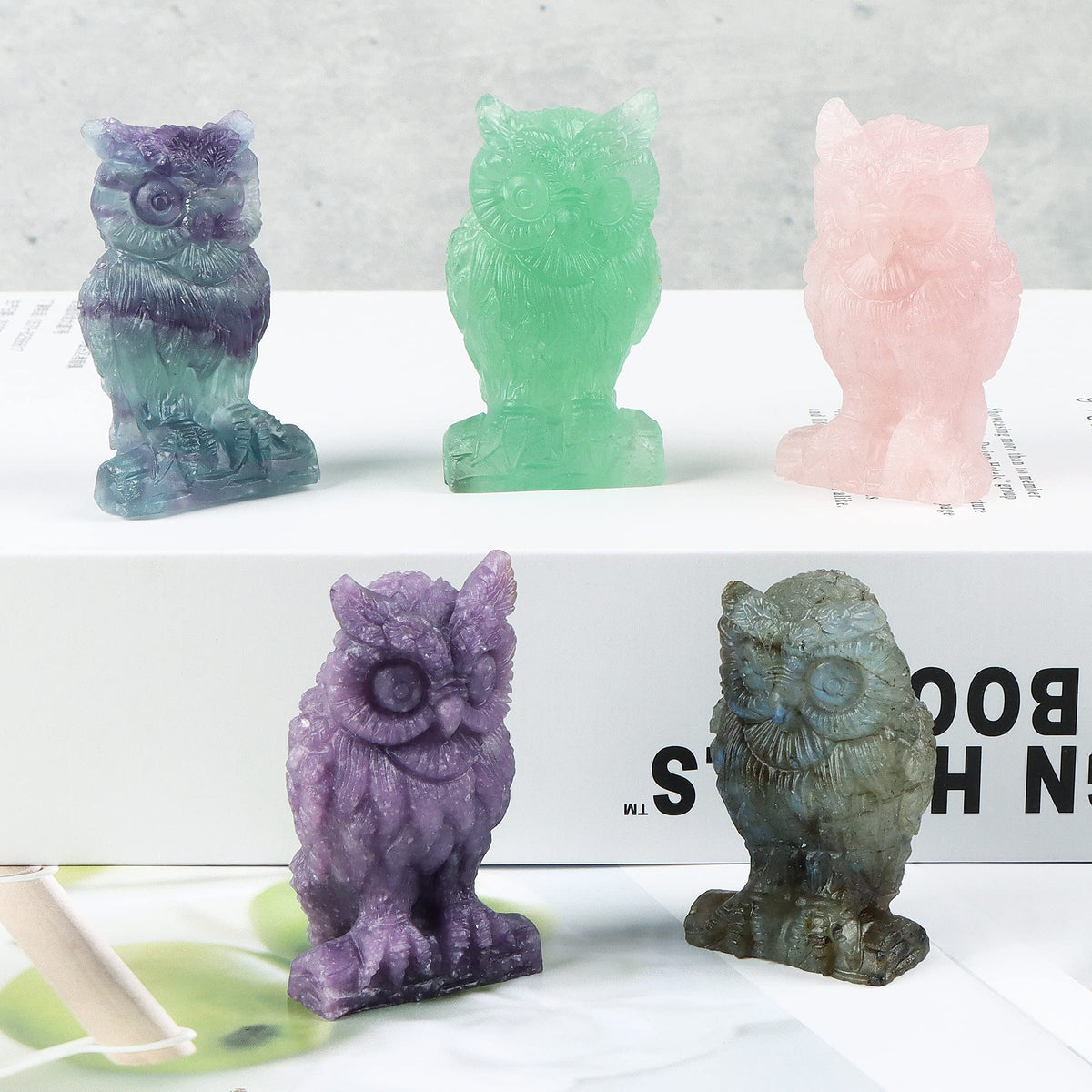 Artistone 2" Purple Mica Stone Crystal Owl Statue Hand Carved Mental Reiki Healing Gemstone Figurines Home Office Car Decoration Owl Gifts for Women Kitchen