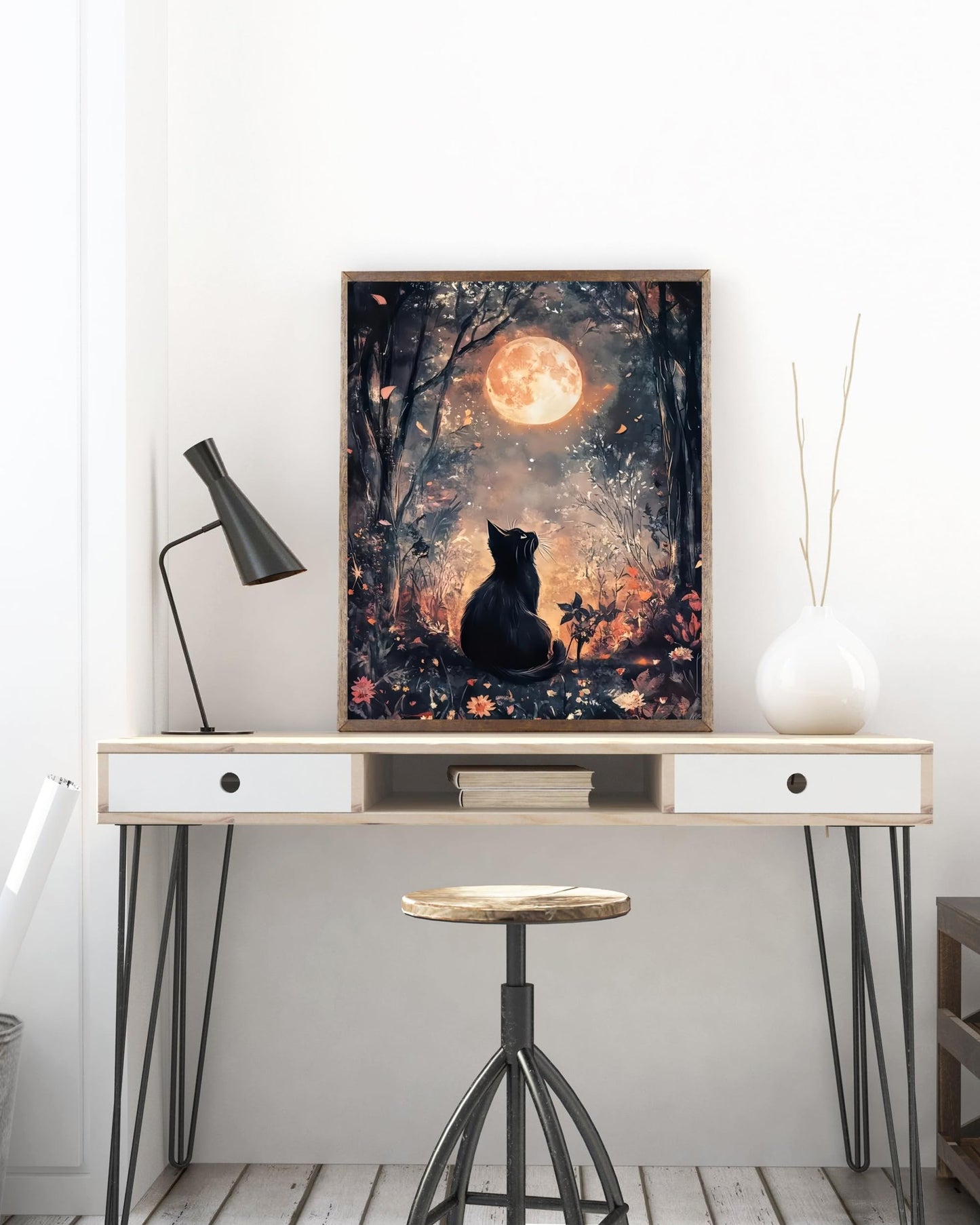 Black Cat Moon 5D DIY Diamond Painting Kits for Adults, Diamond Art Kits for Beginners, Full Drill Dot Painting Gem Art Kits for Home Wall Decor11.8 x15.7 Inch