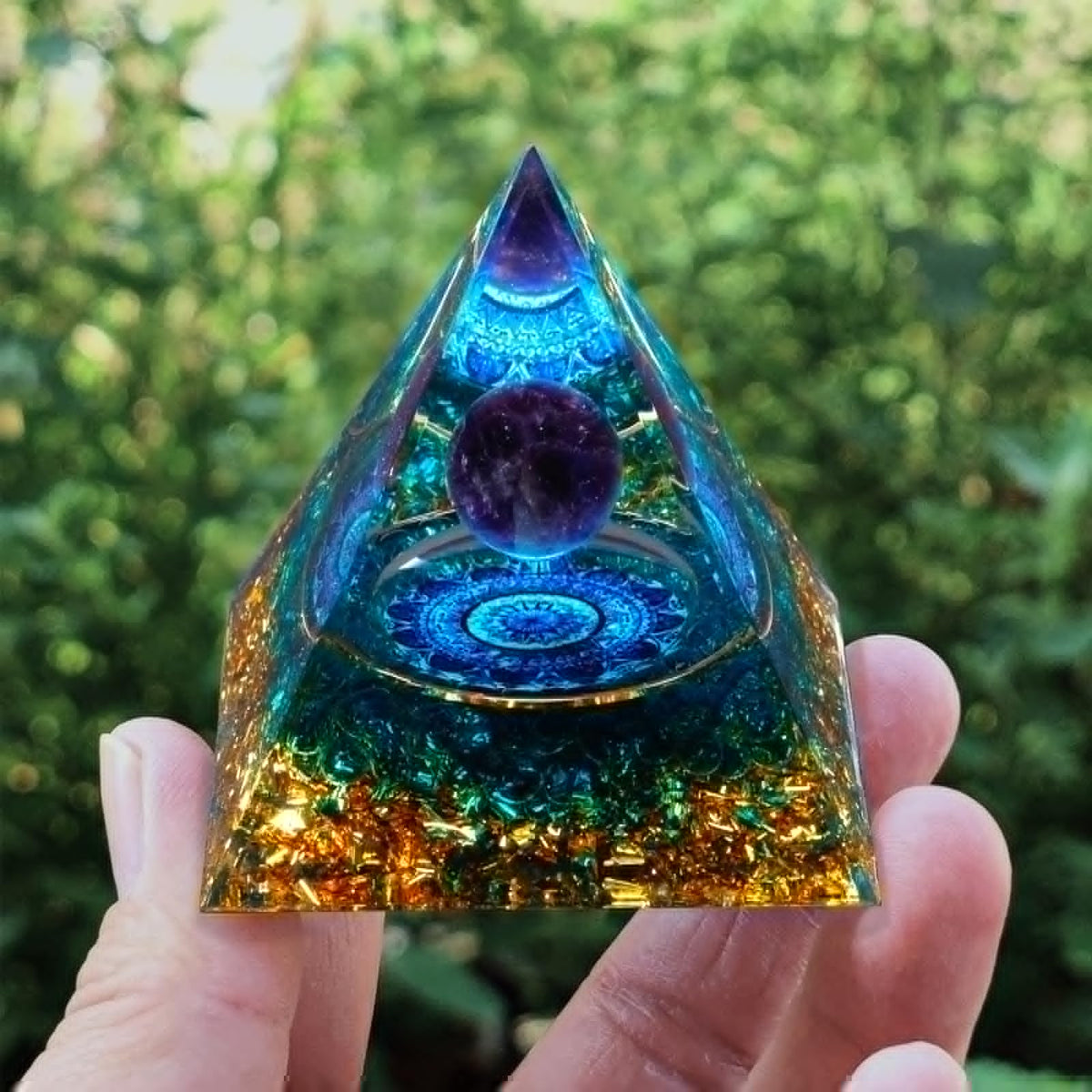 Orgone Pyramid, Orgonite Crystal Pyramid, Orgone Energy Generator for Reduce Stress Healing Meditation Attract Wealth and Lucky (Blue Glaze)