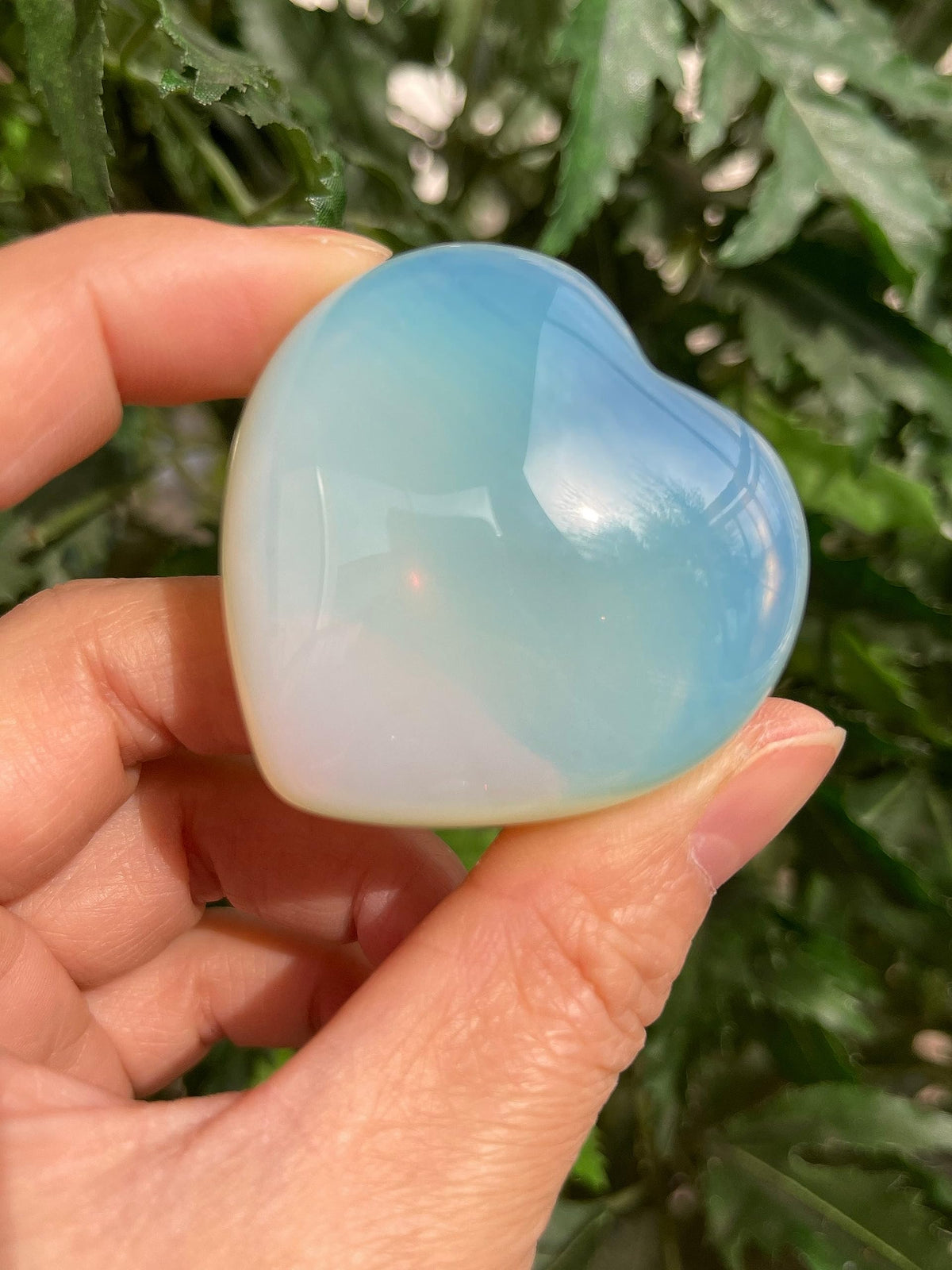 GAF TREASURES Opalite Gemstone Hearts, Polished Opalite Puffy Hearts, Opalite Crystal Palm Stone, Opalite Healing Crystal Hearts (1 Heart)